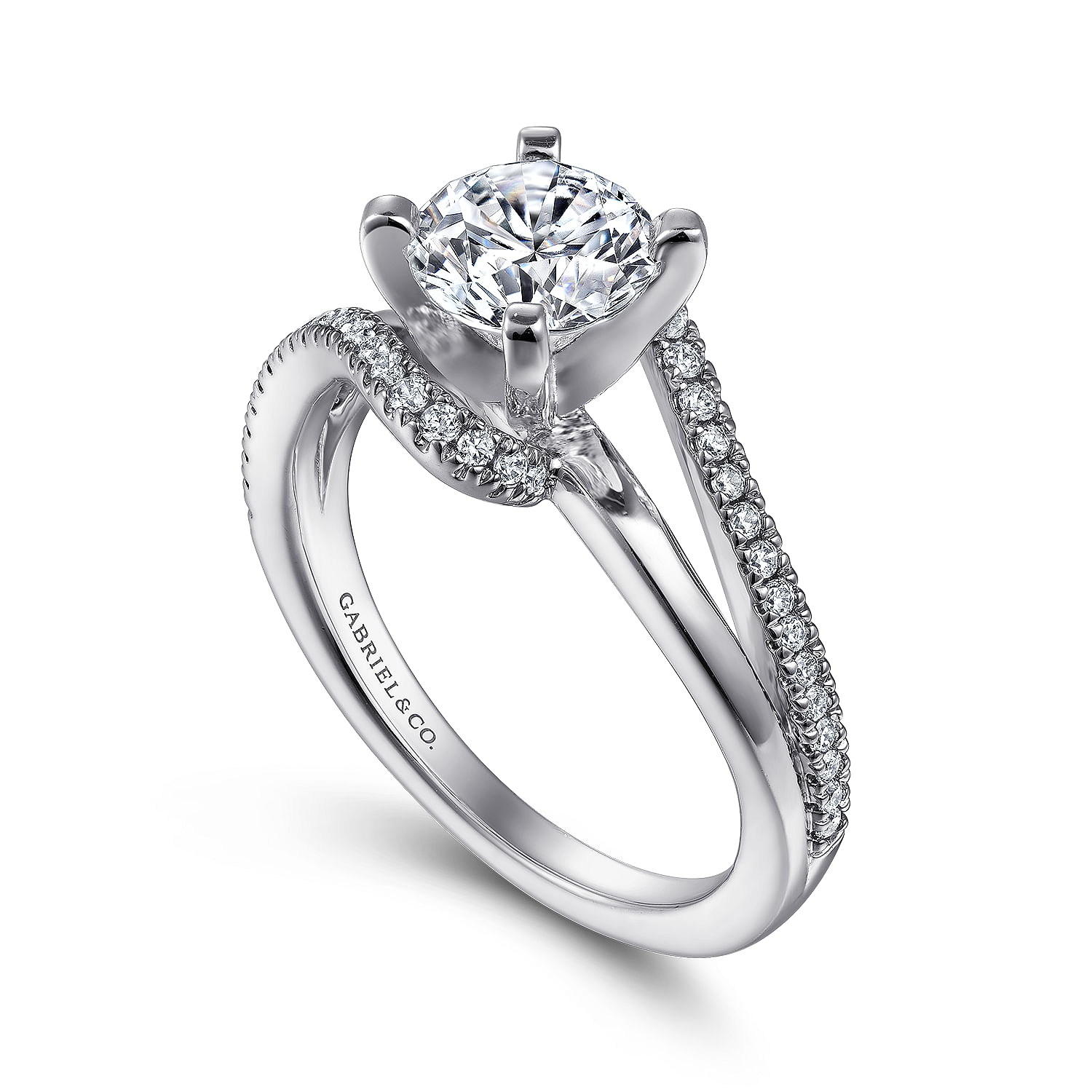 14k White Gold Diamond Pave Bypass Engagement Ring angle 3 14k White Gold Diamond Pave Bypass Engagement Ring angle 3