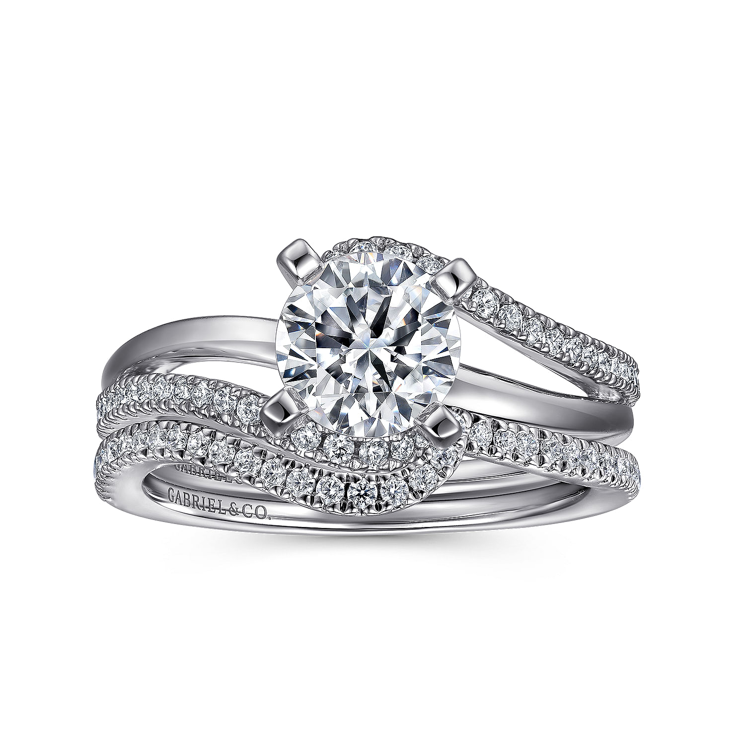 14k White Gold Diamond Pave Bypass Engagement Ring angle 4 14k White Gold Diamond Pave Bypass Engagement Ring angle 4