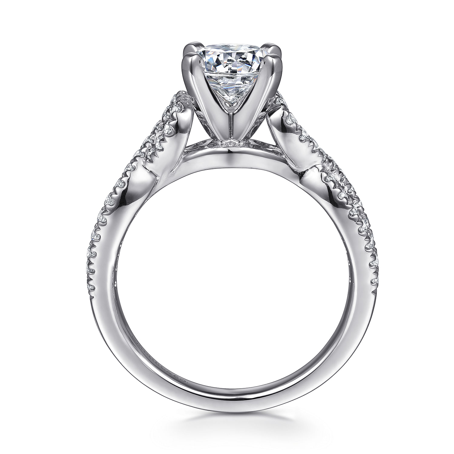 14k White Gold Diamond Pave Criss Cross Engagement Ring with Cathedral Setting angle 2 14k White Gold Diamond Pave Criss Cross Engagement Ring with Cathedral Setting angle 2