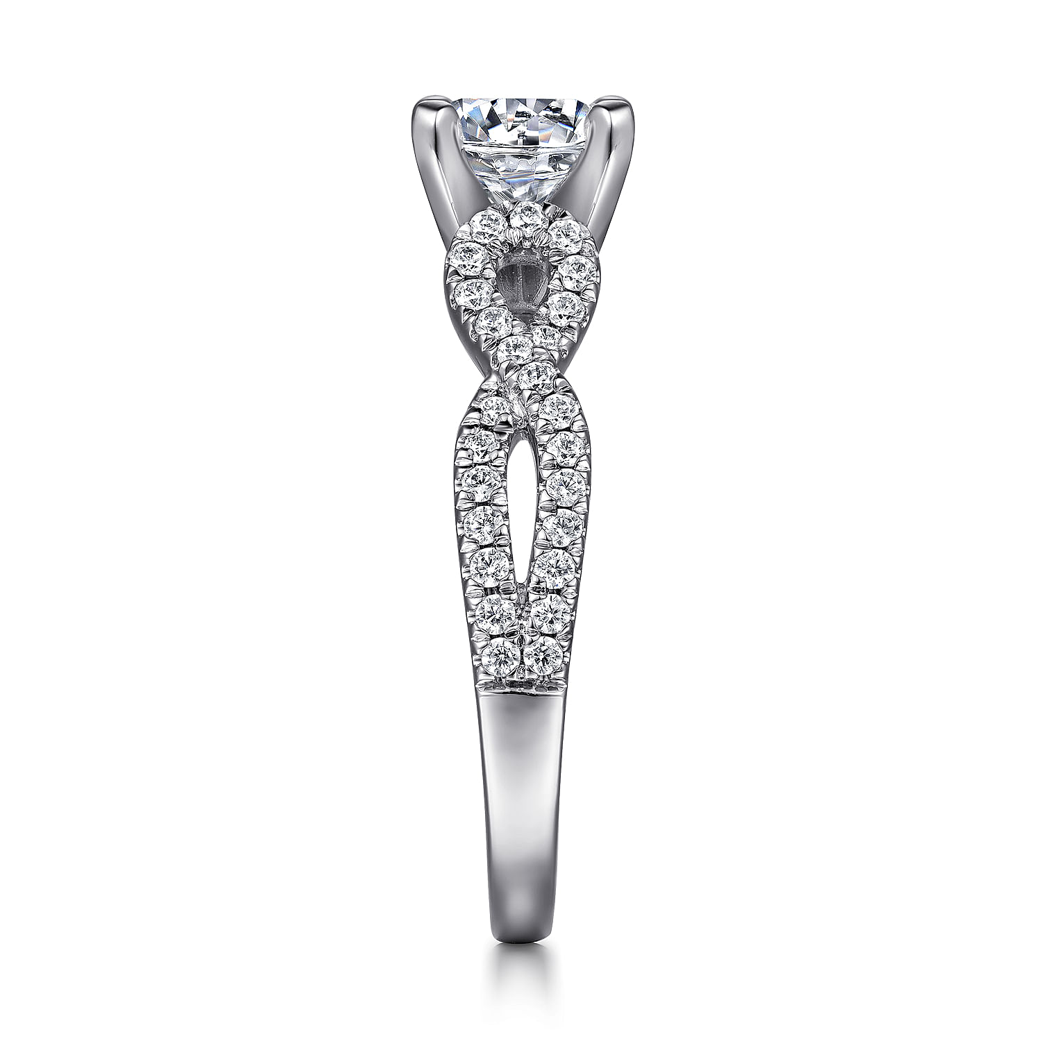 14k White Gold Diamond Pave Criss Cross Engagement Ring with Cathedral Setting angle 5 14k White Gold Diamond Pave Criss Cross Engagement Ring with Cathedral Setting angle 5