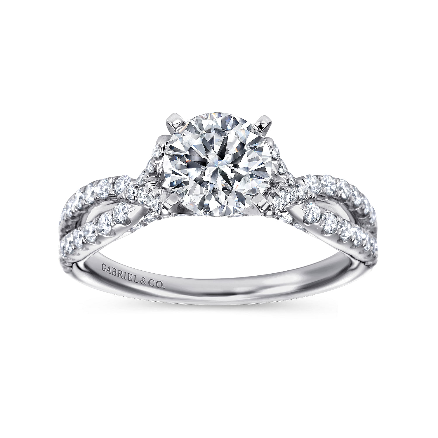 14k White Gold Diamond Pave Criss Cross Engagement Ring angle 5 14k White Gold Diamond Pave Criss Cross Engagement Ring angle 5