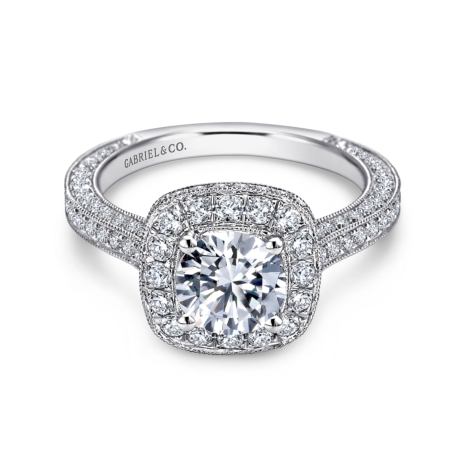 14k White Gold Diamond Pave Halo Milgrain and Channel Set 14k White Gold Diamond Pave Halo Milgrain and Channel Set