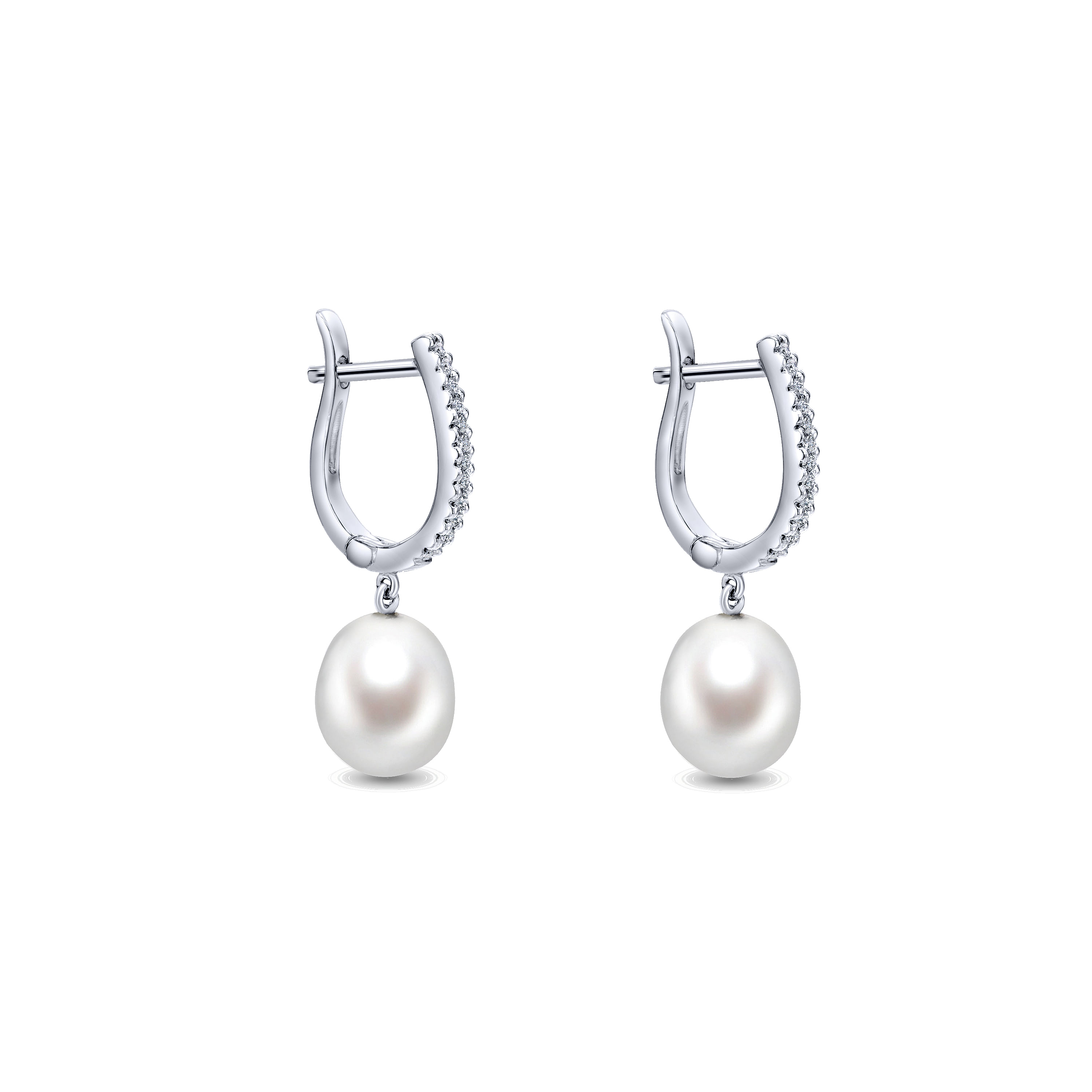 14k White Gold Diamond Pearl Drop Earrings angle 2 14k White Gold Diamond Pearl Drop Earrings angle 2