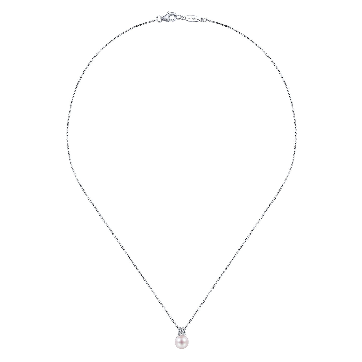 14k White Gold Diamond Pearl Fashion Necklace angle 2 14k White Gold Diamond Pearl Fashion Necklace angle 2