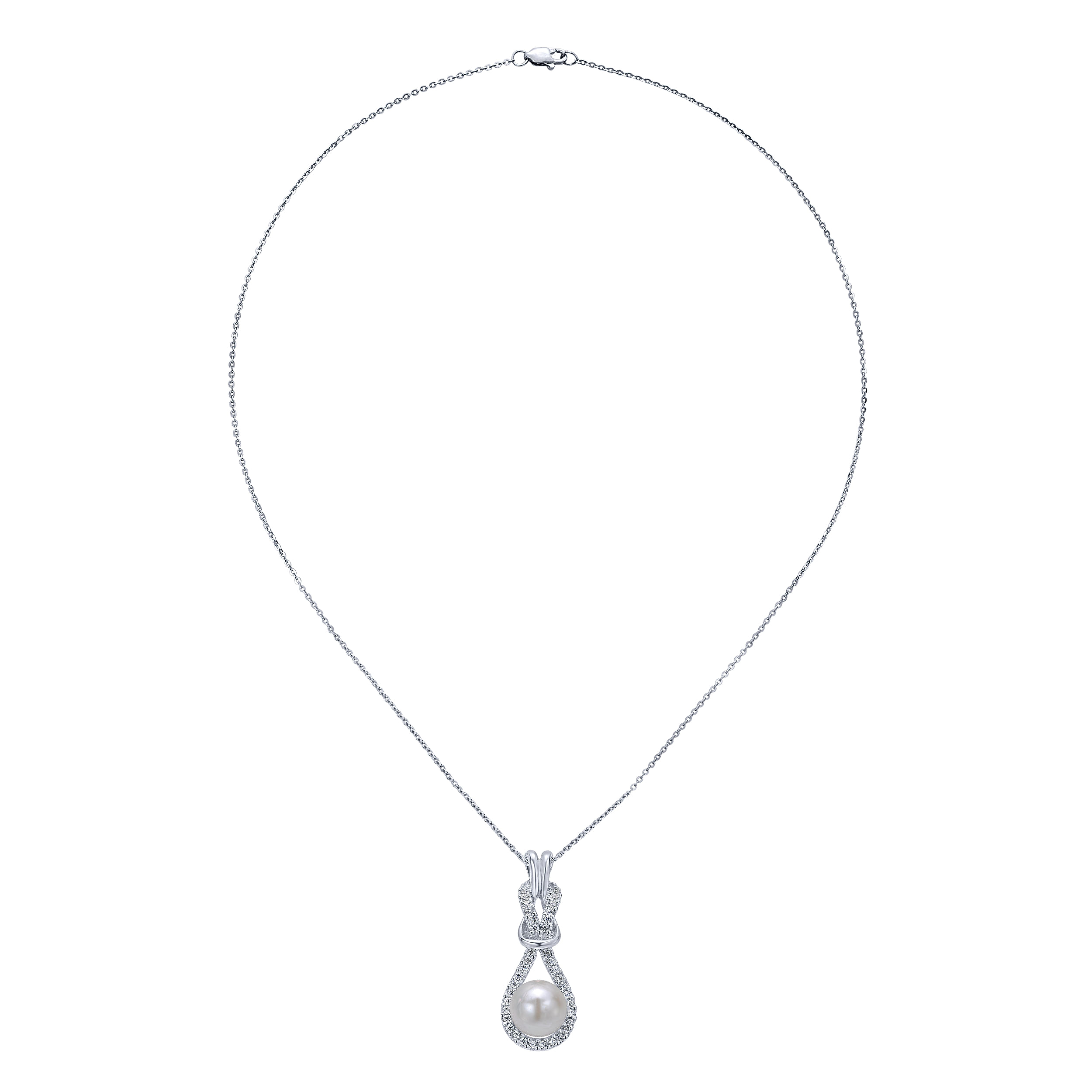 14k White Gold Diamond Pearl Fashion Necklace angle 2 14k White Gold Diamond Pearl Fashion Necklace angle 2