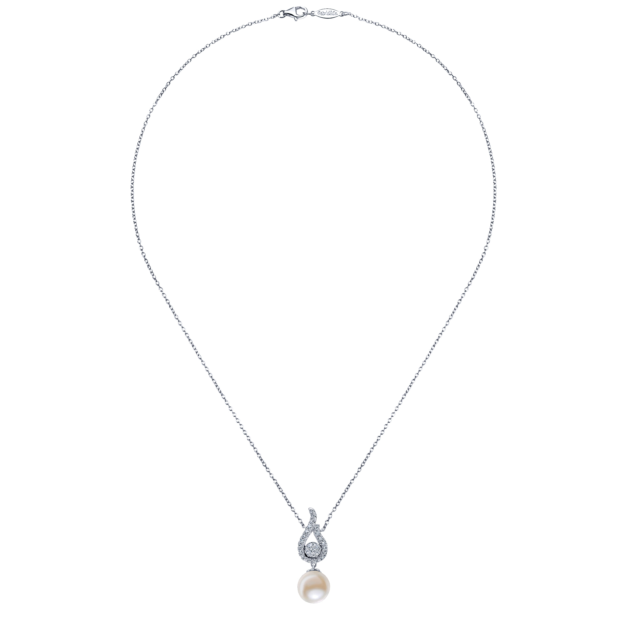 14k White Gold Diamond Pearl Fashion Necklace angle 2 14k White Gold Diamond Pearl Fashion Necklace angle 2