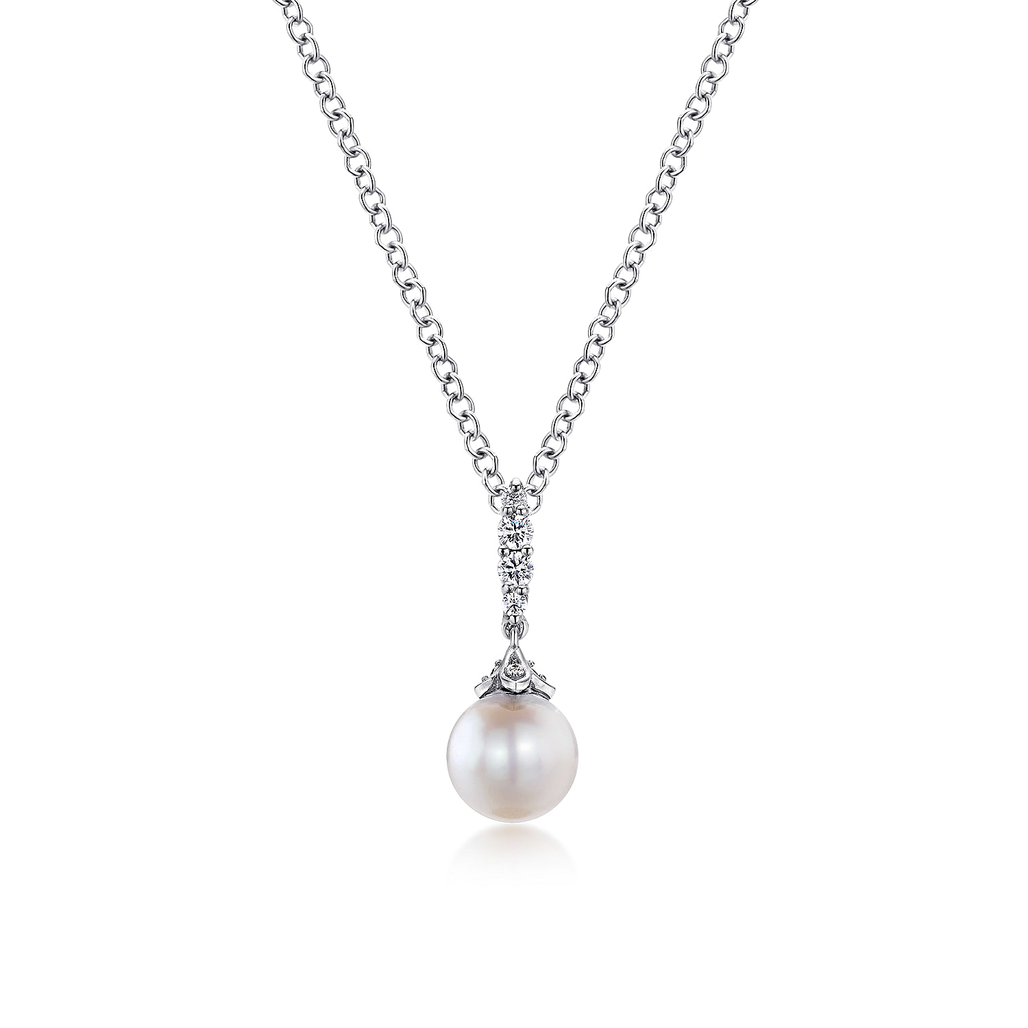 14k White Gold Diamond Pearl Fashion 14k White Gold Diamond Pearl Fashion
