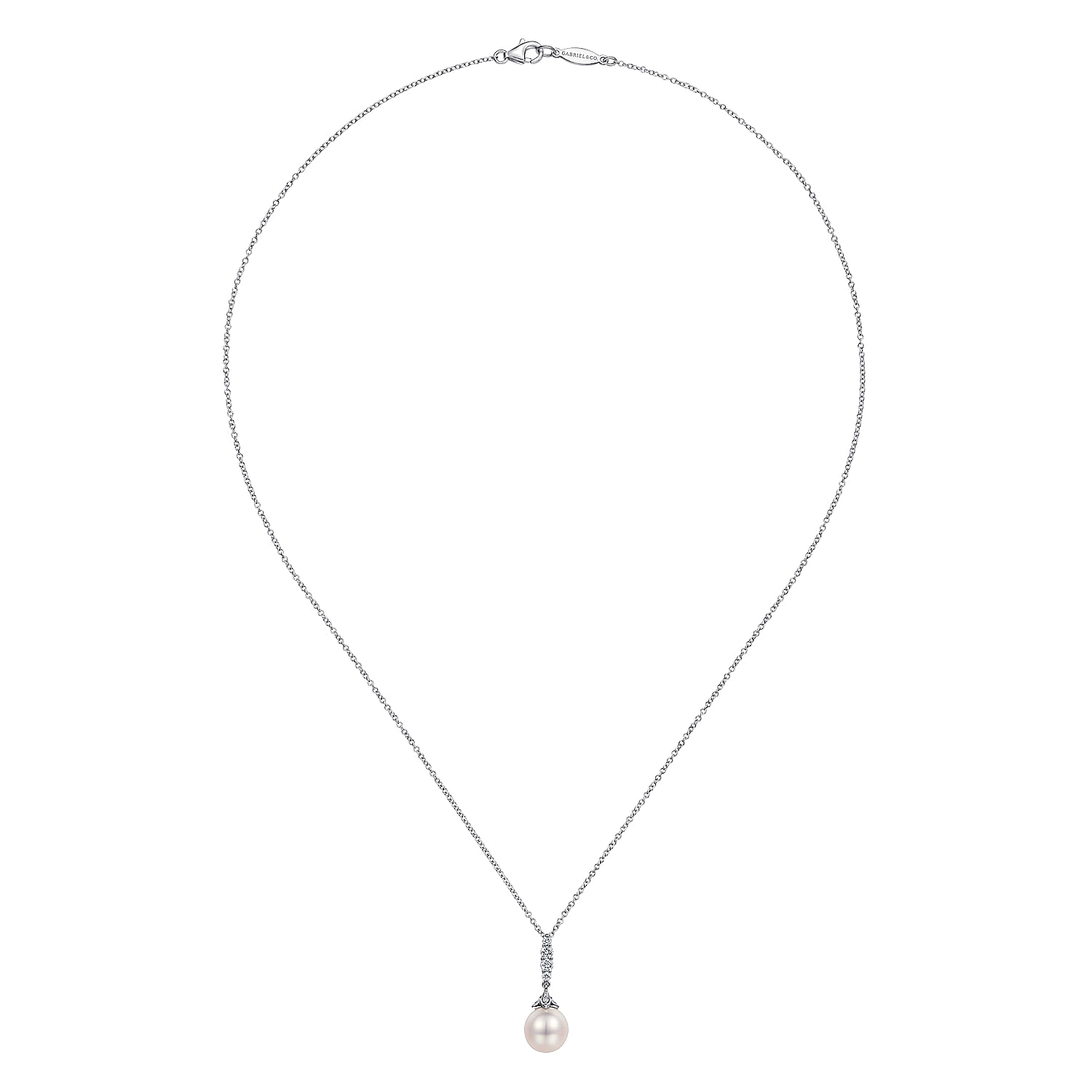 14k White Gold Diamond Pearl Fashion Necklace angle 2 14k White Gold Diamond Pearl Fashion Necklace angle 2