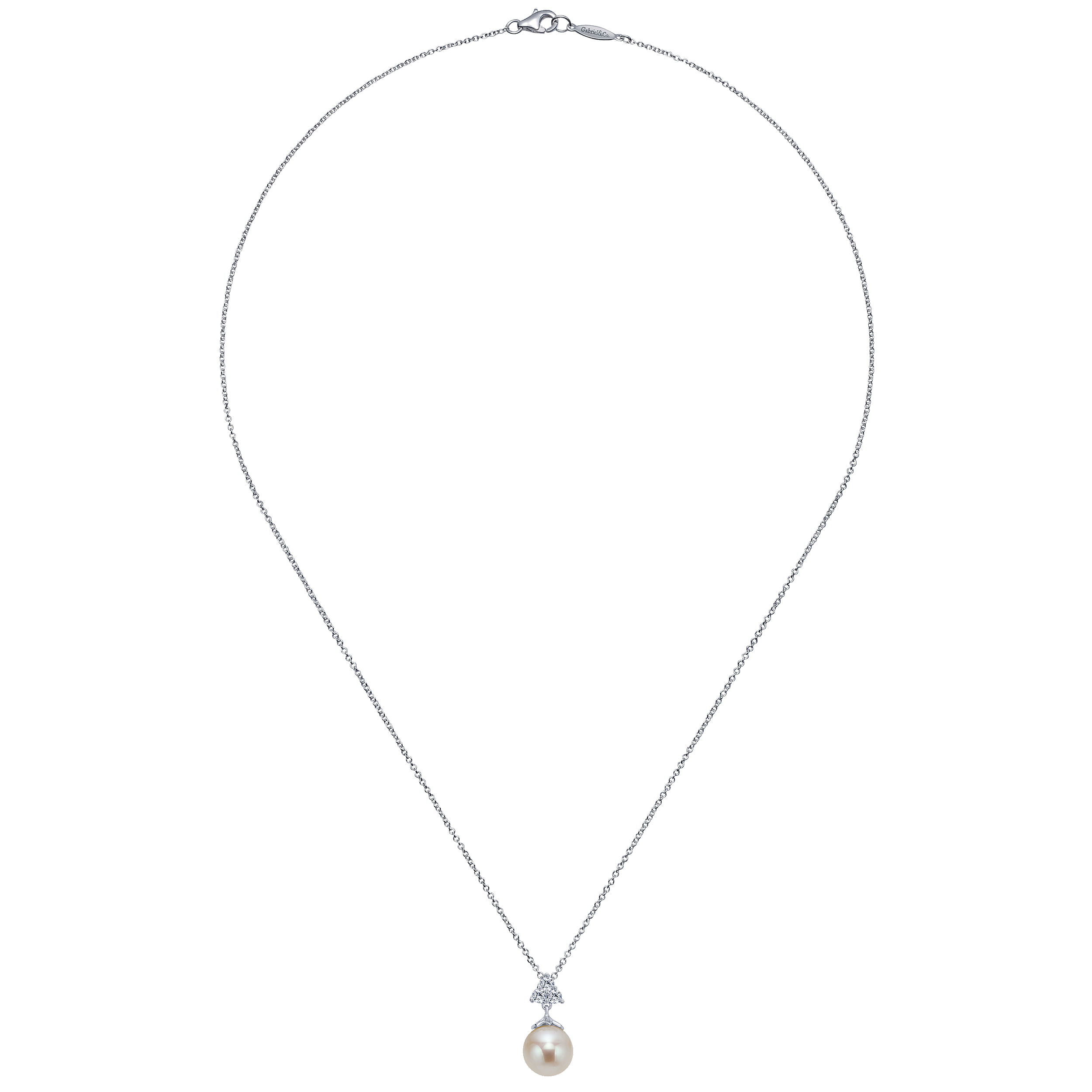 14k White Gold Diamond Pearl Fashion Necklace angle 2 14k White Gold Diamond Pearl Fashion Necklace angle 2