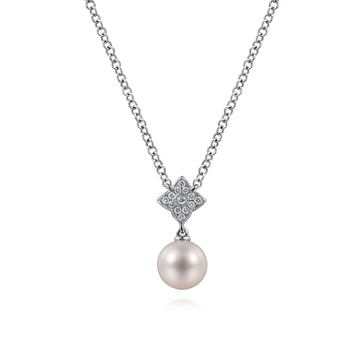 14k White Gold Diamond Pearl Fashion 14k White Gold Diamond Pearl Fashion