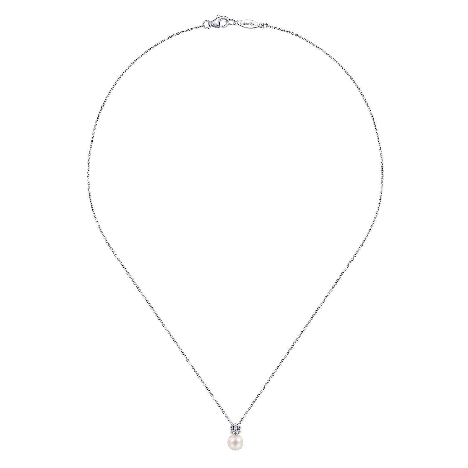 14k White Gold Diamond Pearl Fashion Necklace angle 2 14k White Gold Diamond Pearl Fashion Necklace angle 2