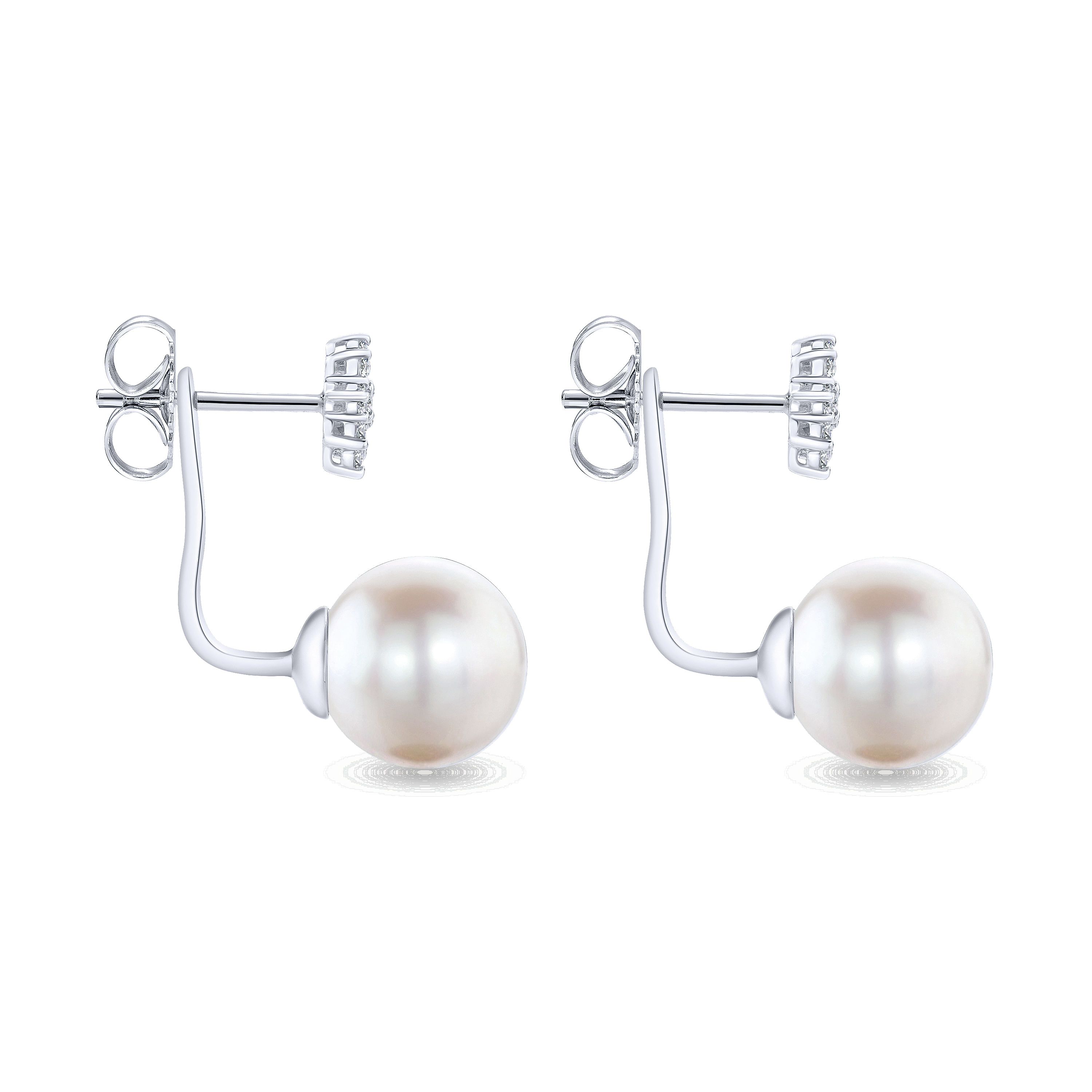 14k White Gold Diamond Pearl Peek A Boo Earrings angle 3 14k White Gold Diamond Pearl Peek A Boo Earrings angle 3