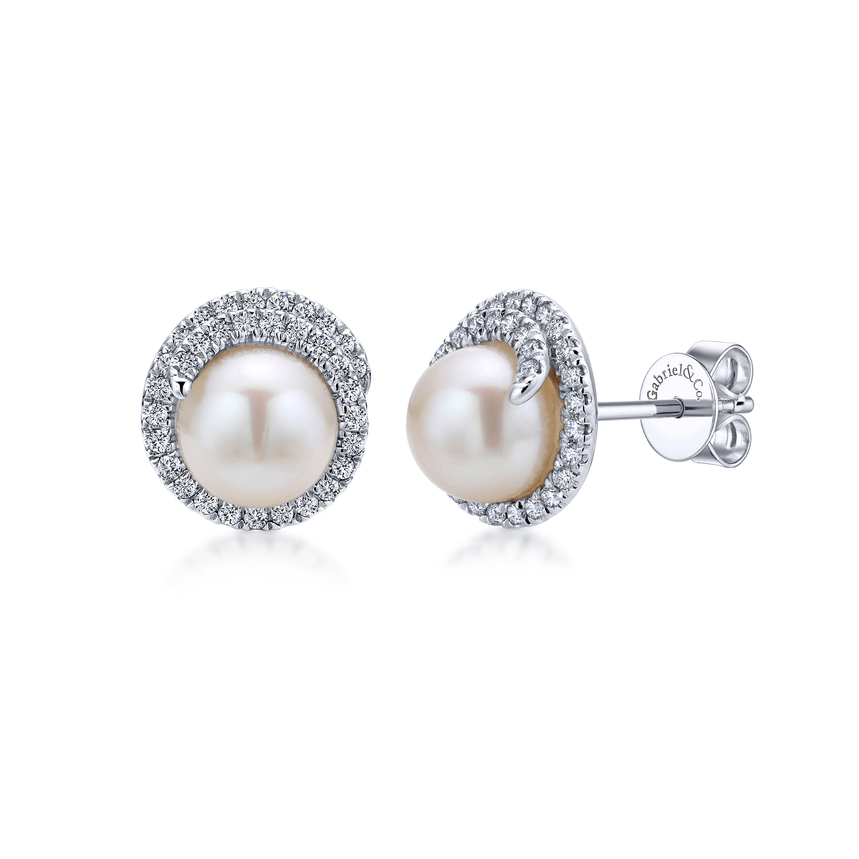 14k White Gold Diamond Pearl Stud 14k White Gold Diamond Pearl Stud