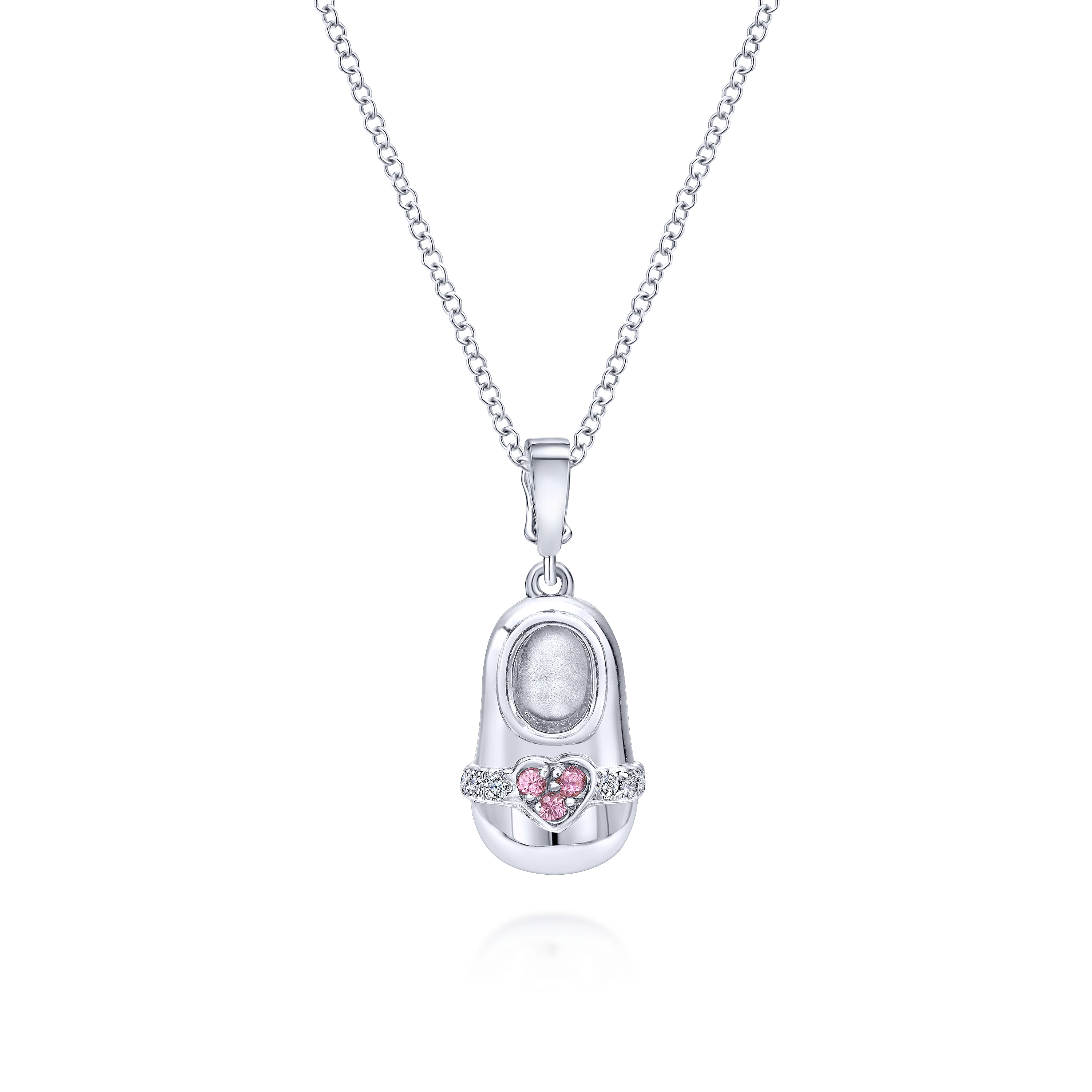 14k White Gold Diamond Pink Sapphire Charm Pendant angle 3 14k White Gold Diamond Pink Sapphire Charm Pendant angle 3