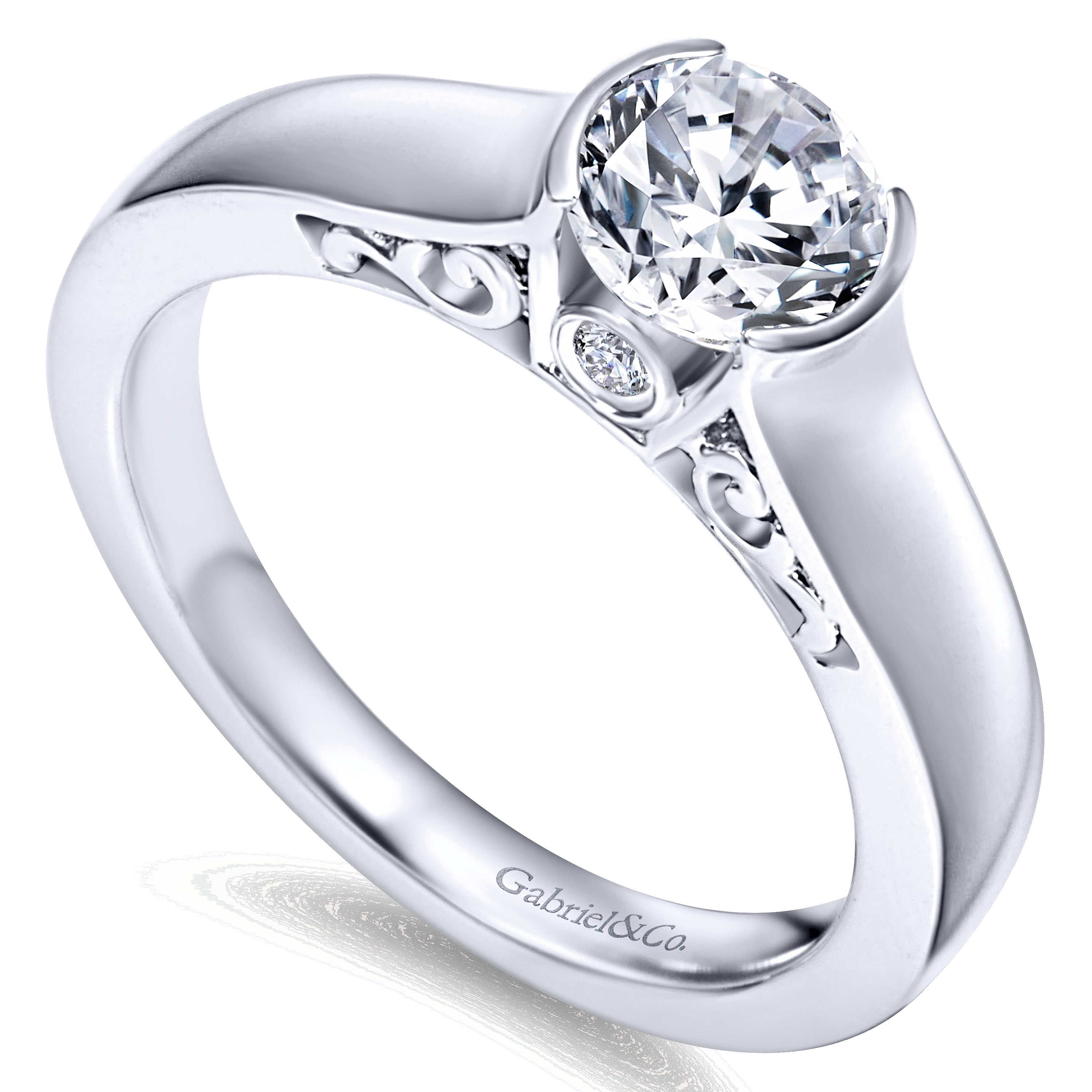 14k White Gold Diamond Solitaire Engagement Ring angle 3 14k White Gold Diamond Solitaire Engagement Ring angle 3