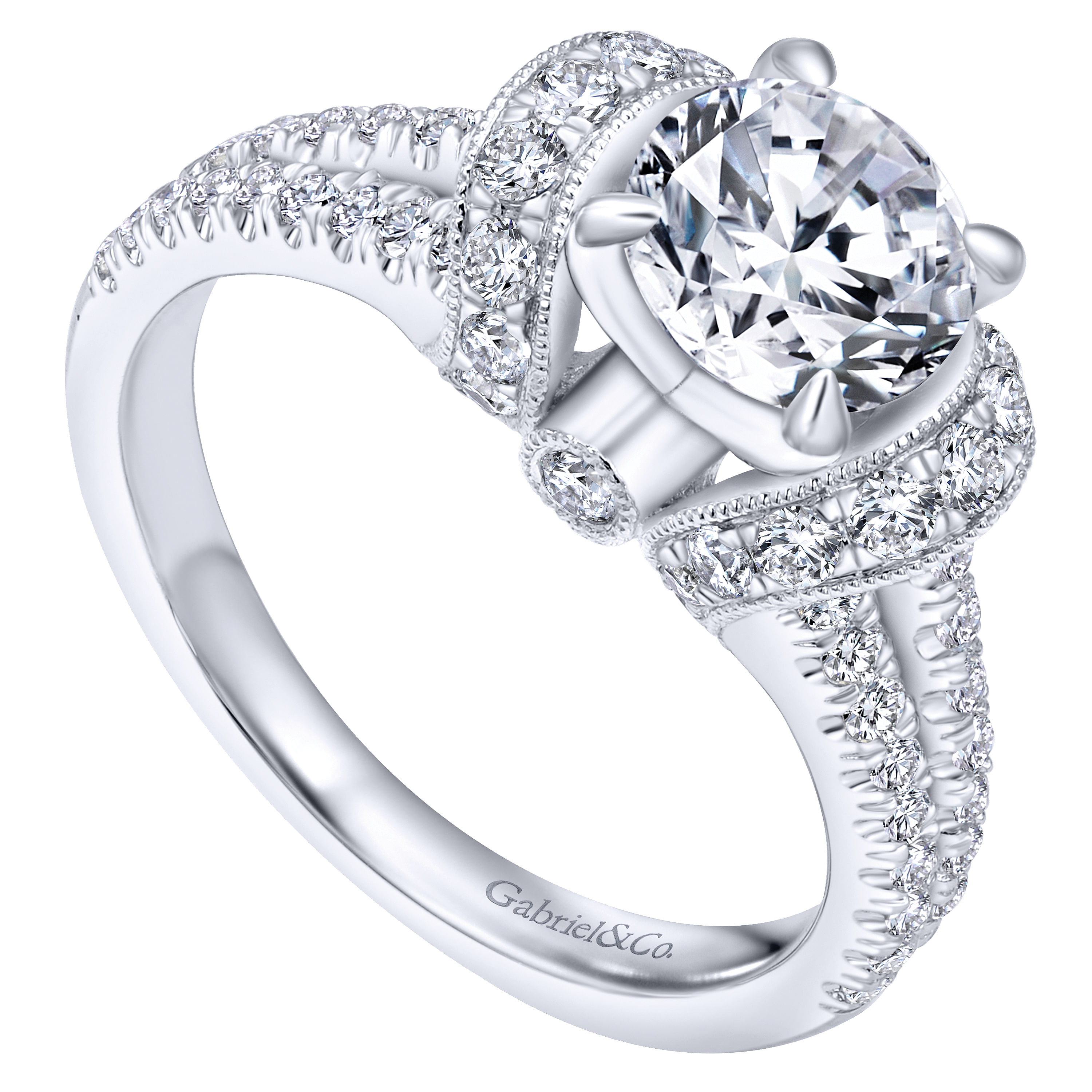 14k White Gold Diamond Split Shank Engagement Ring angle 3 14k White Gold Diamond Split Shank Engagement Ring angle 3