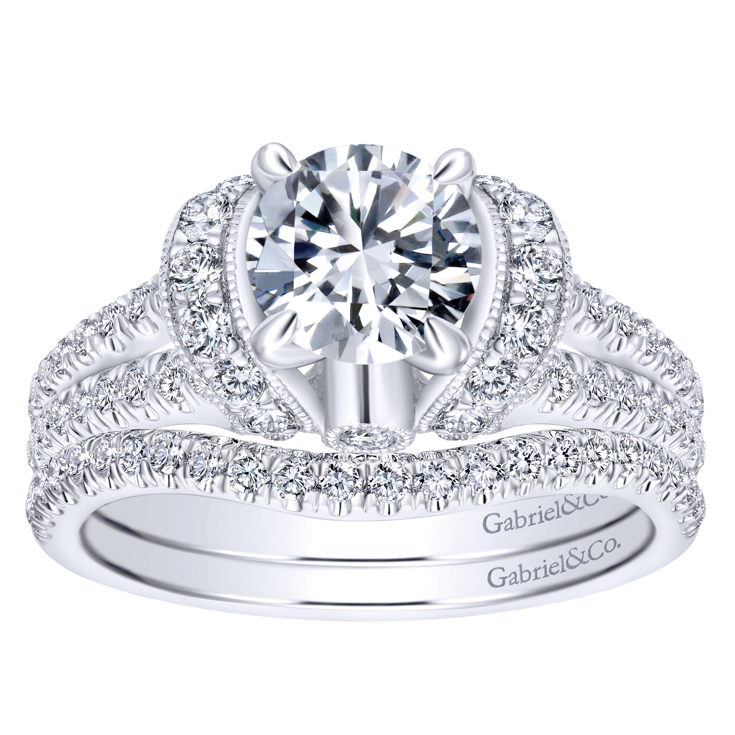 14k White Gold Diamond Split Shank Engagement Ring angle 4 14k White Gold Diamond Split Shank Engagement Ring angle 4