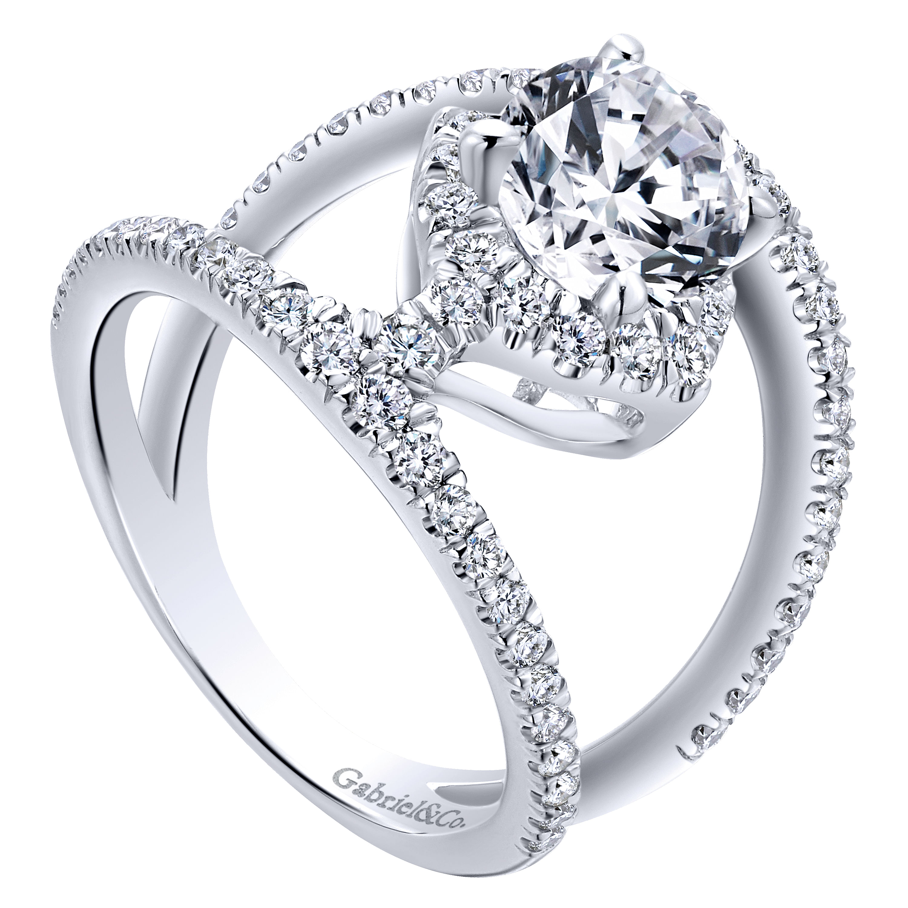 14k White Gold Diamond Split Shank Engagement Ring angle 3 14k White Gold Diamond Split Shank Engagement Ring angle 3
