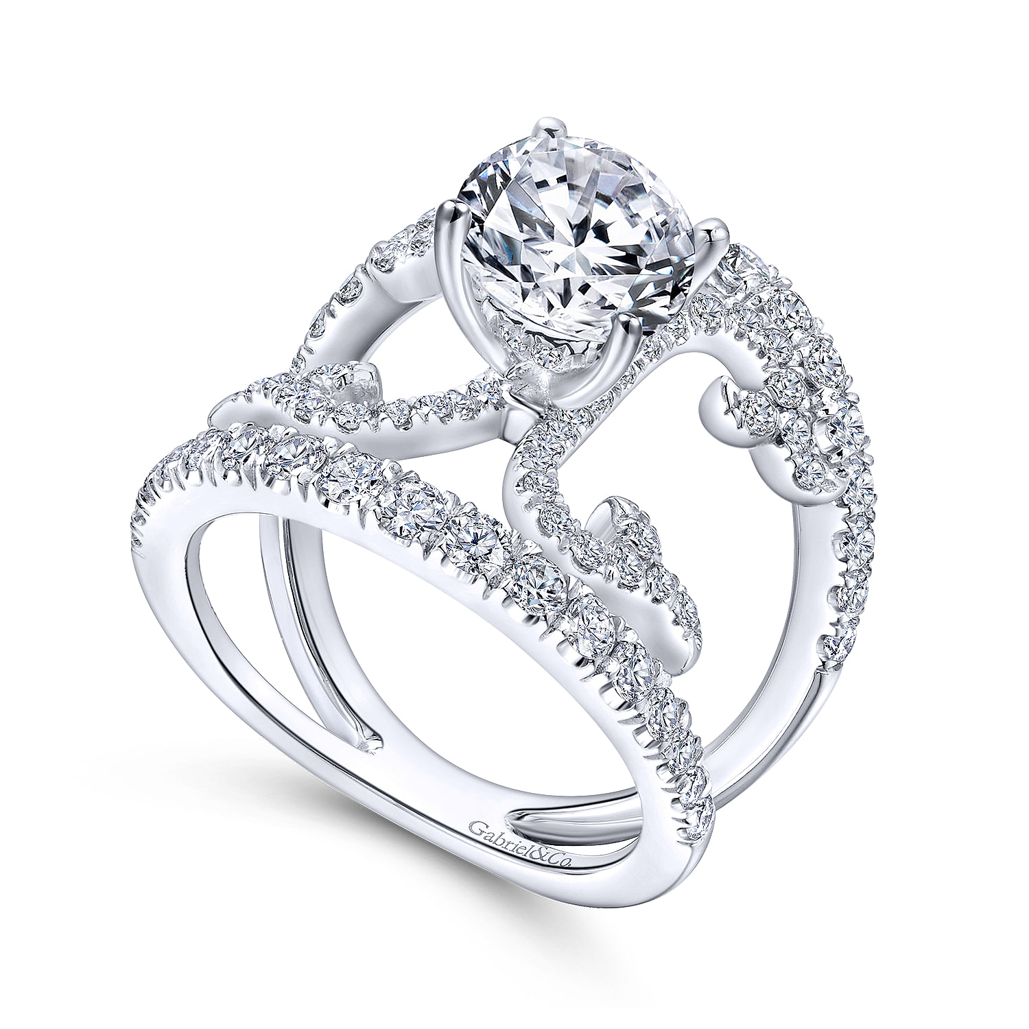 14k White Gold Diamond Split Shank Engagement Ring angle 3 14k White Gold Diamond Split Shank Engagement Ring angle 3