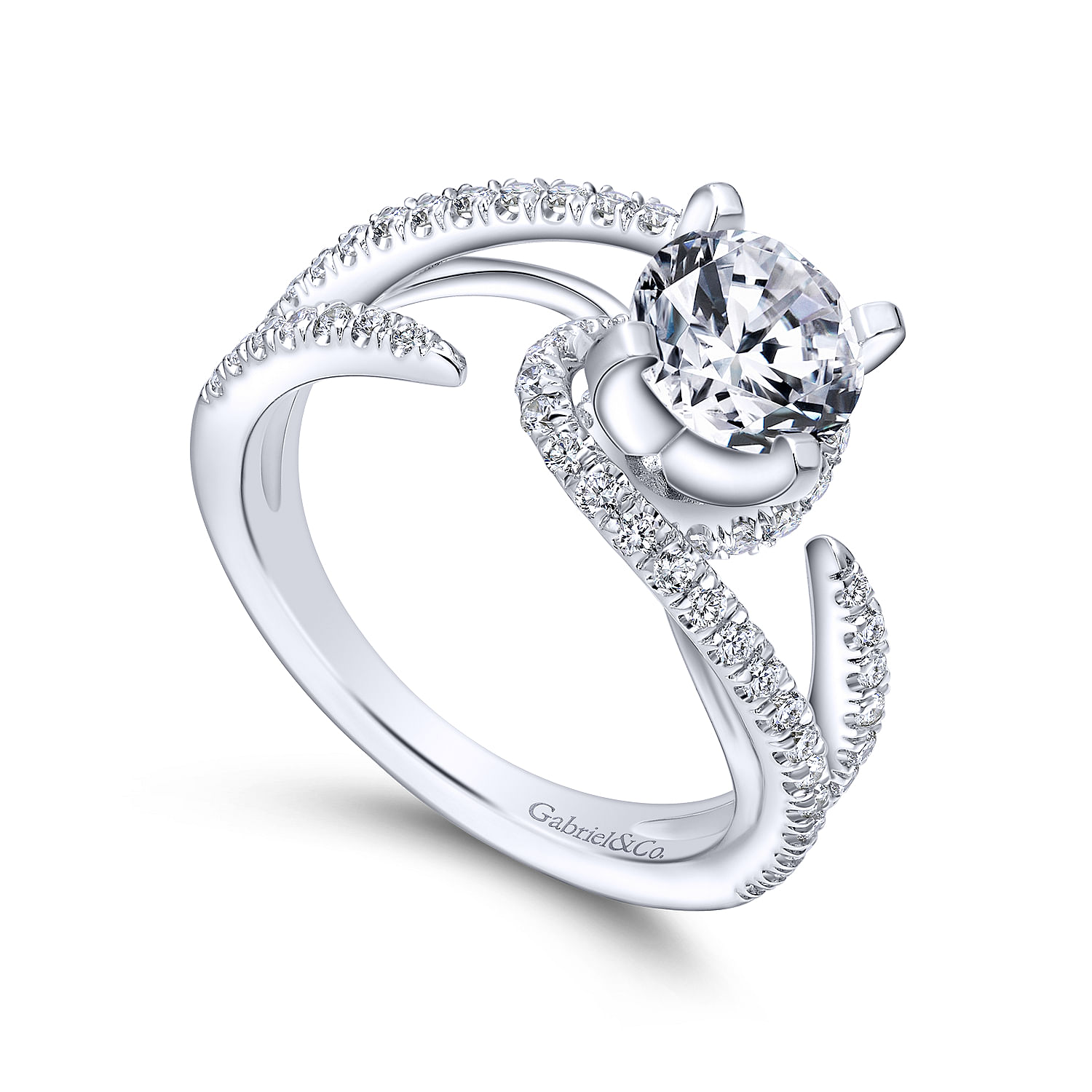 14k White Gold Diamond Split Shank Engagement Ring angle 3 14k White Gold Diamond Split Shank Engagement Ring angle 3