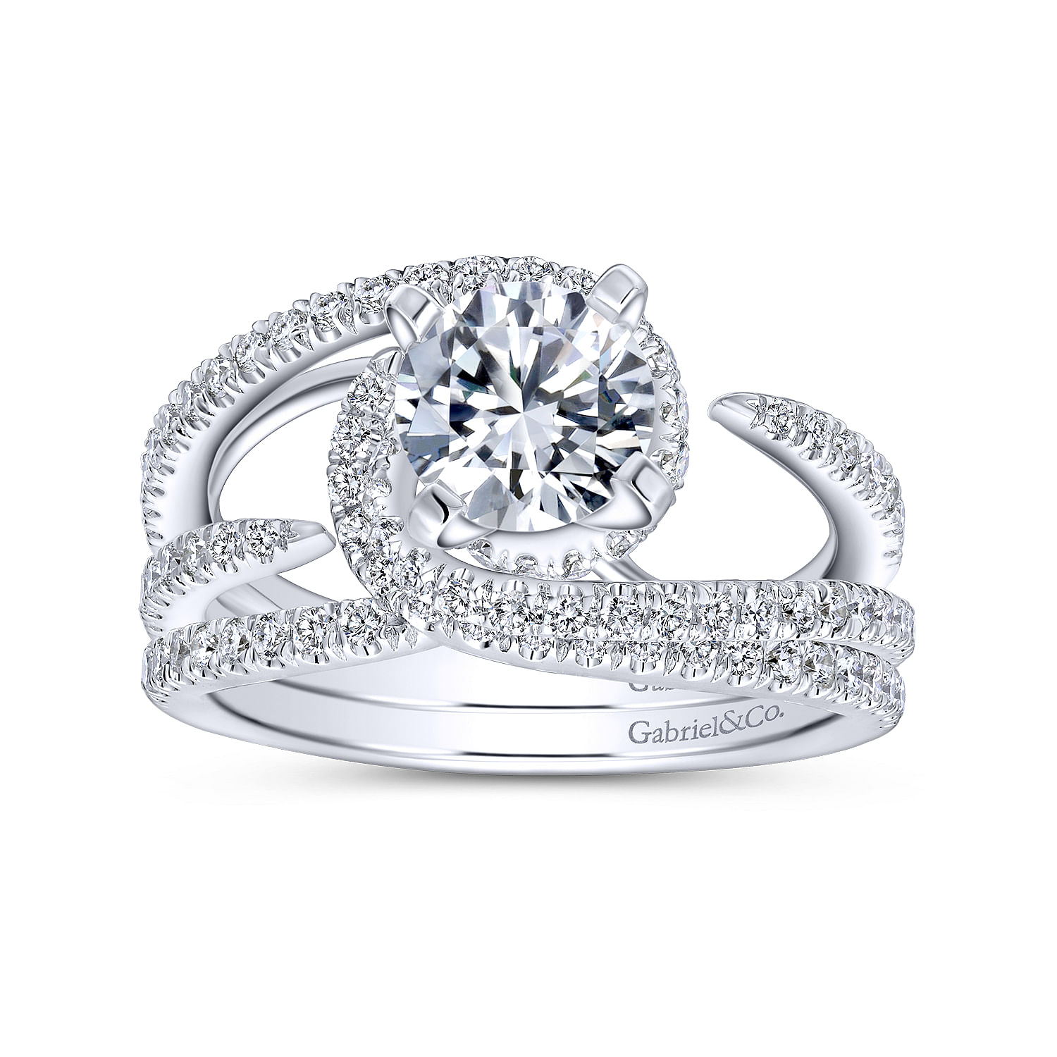 14k White Gold Diamond Split Shank Engagement Ring angle 4 14k White Gold Diamond Split Shank Engagement Ring angle 4