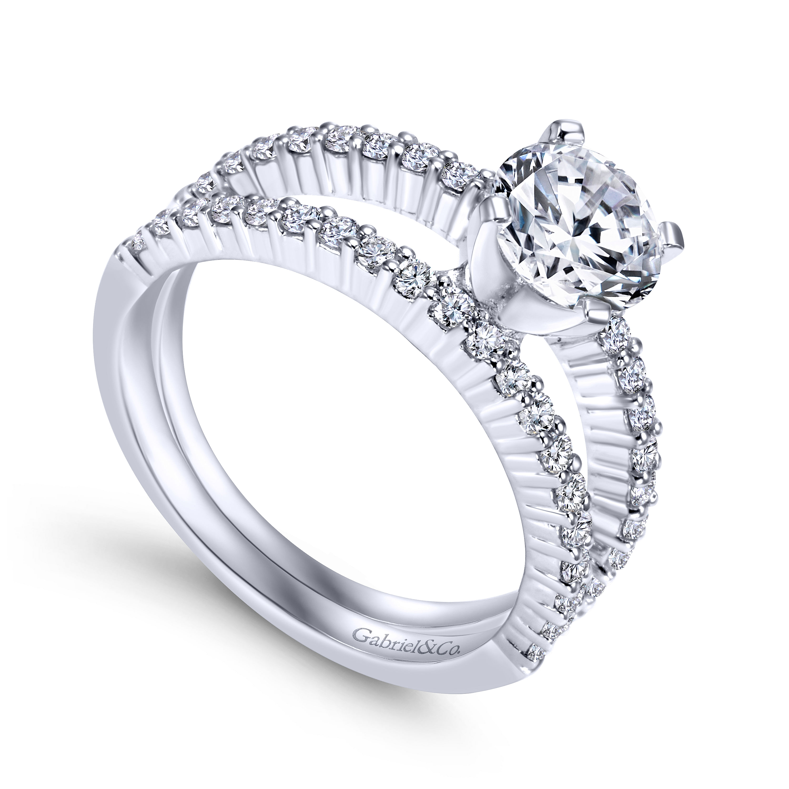 14k White Gold Diamond Split Shank Engagement Ring angle 3 14k White Gold Diamond Split Shank Engagement Ring angle 3
