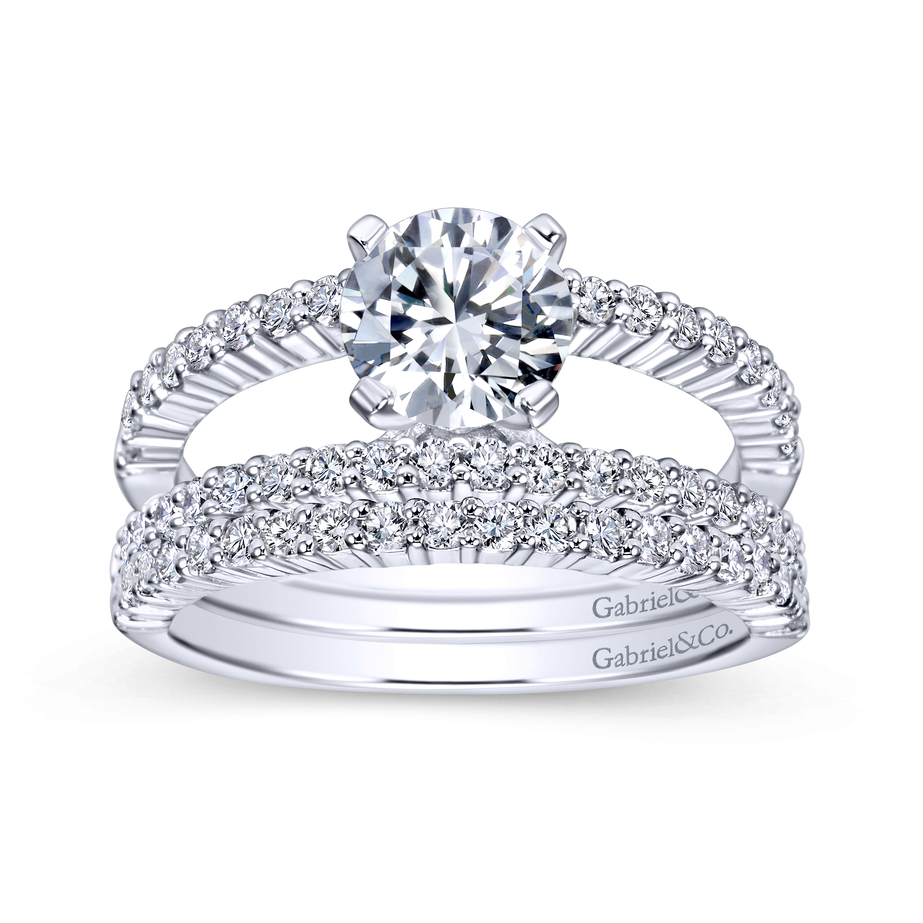 14k White Gold Diamond Split Shank Engagement Ring angle 4 14k White Gold Diamond Split Shank Engagement Ring angle 4