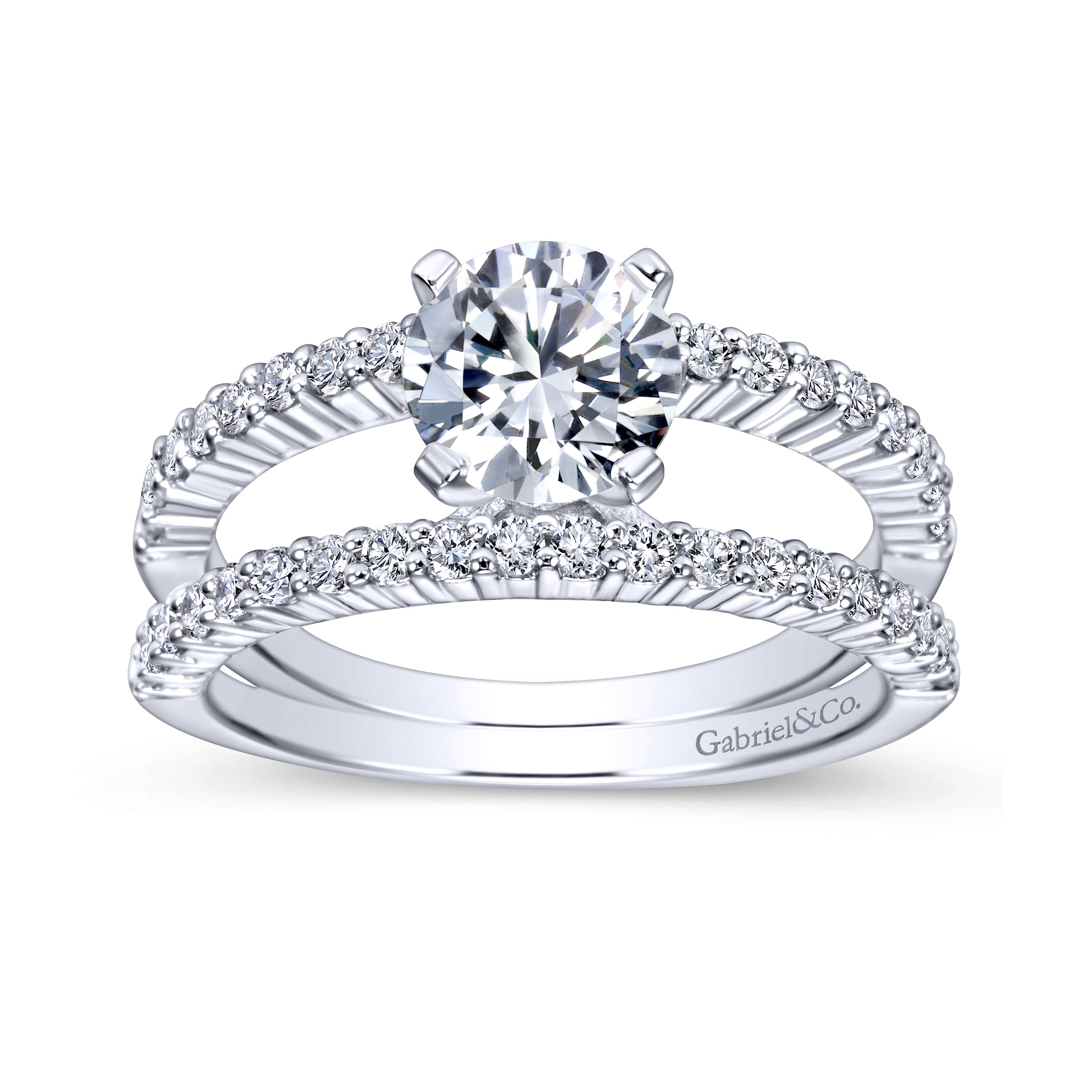 14k White Gold Diamond Split Shank Engagement Ring angle 5 14k White Gold Diamond Split Shank Engagement Ring angle 5