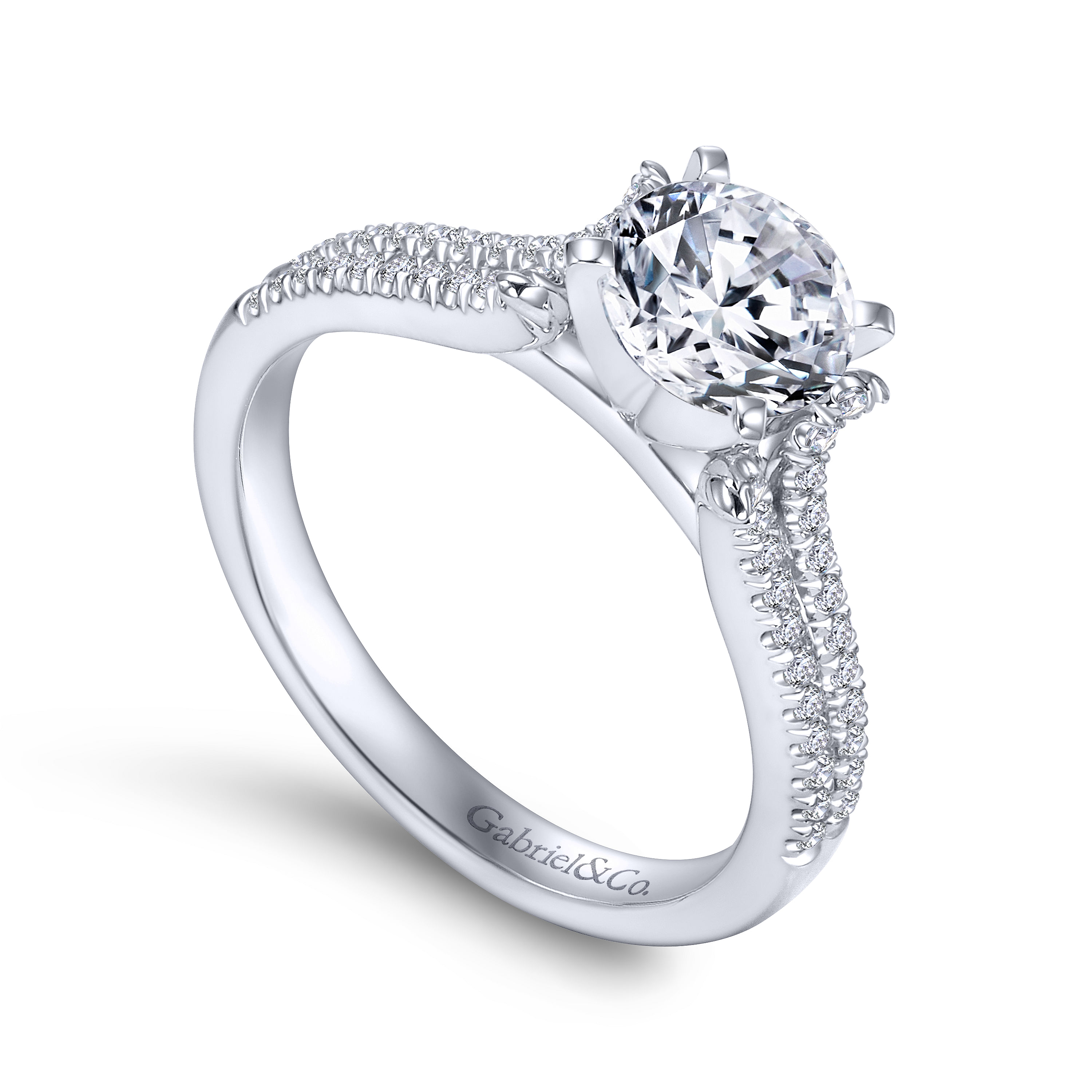 14k White Gold Diamond Split Shank Engagement Ring angle 3 14k White Gold Diamond Split Shank Engagement Ring angle 3
