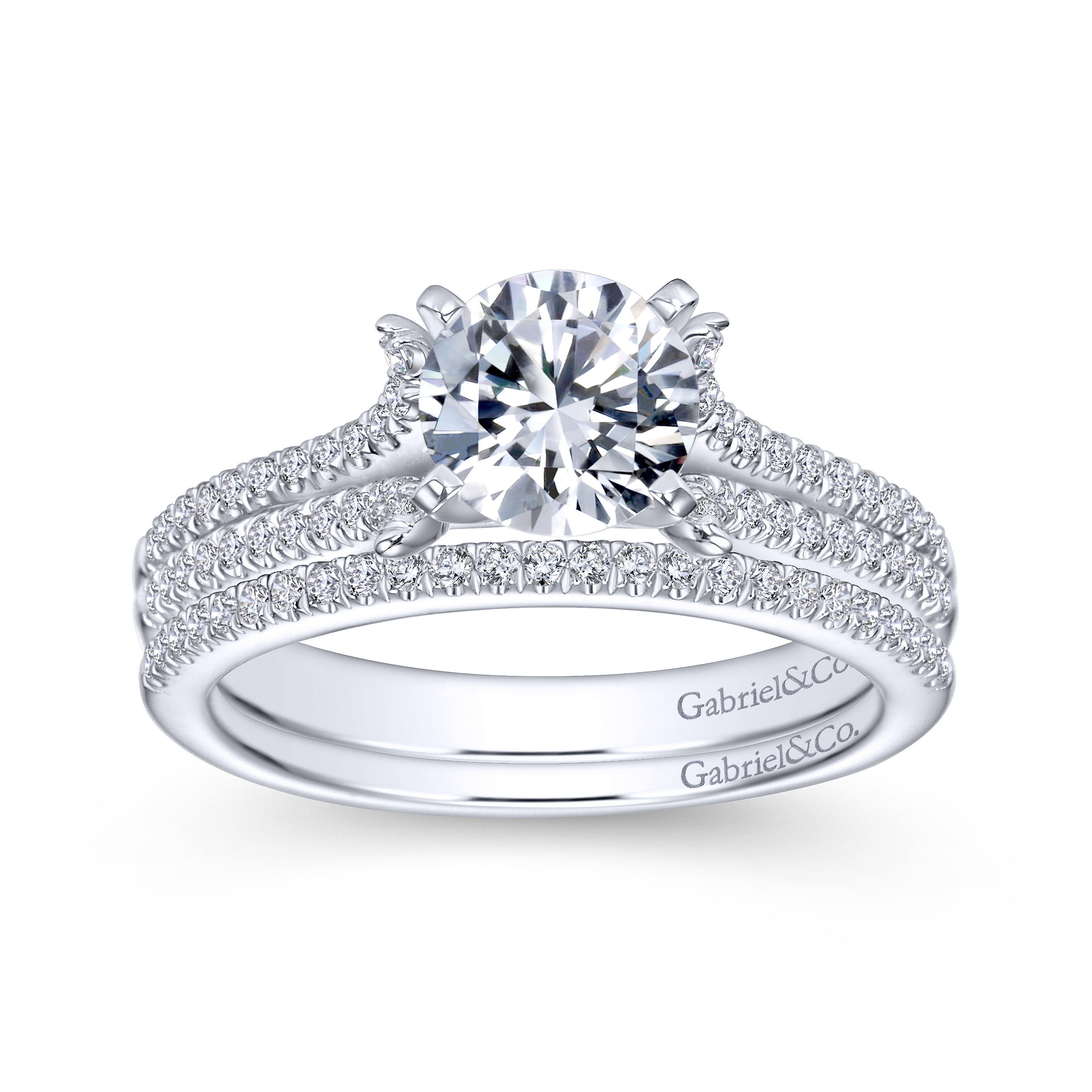 14k White Gold Diamond Split Shank Engagement Ring angle 4 14k White Gold Diamond Split Shank Engagement Ring angle 4
