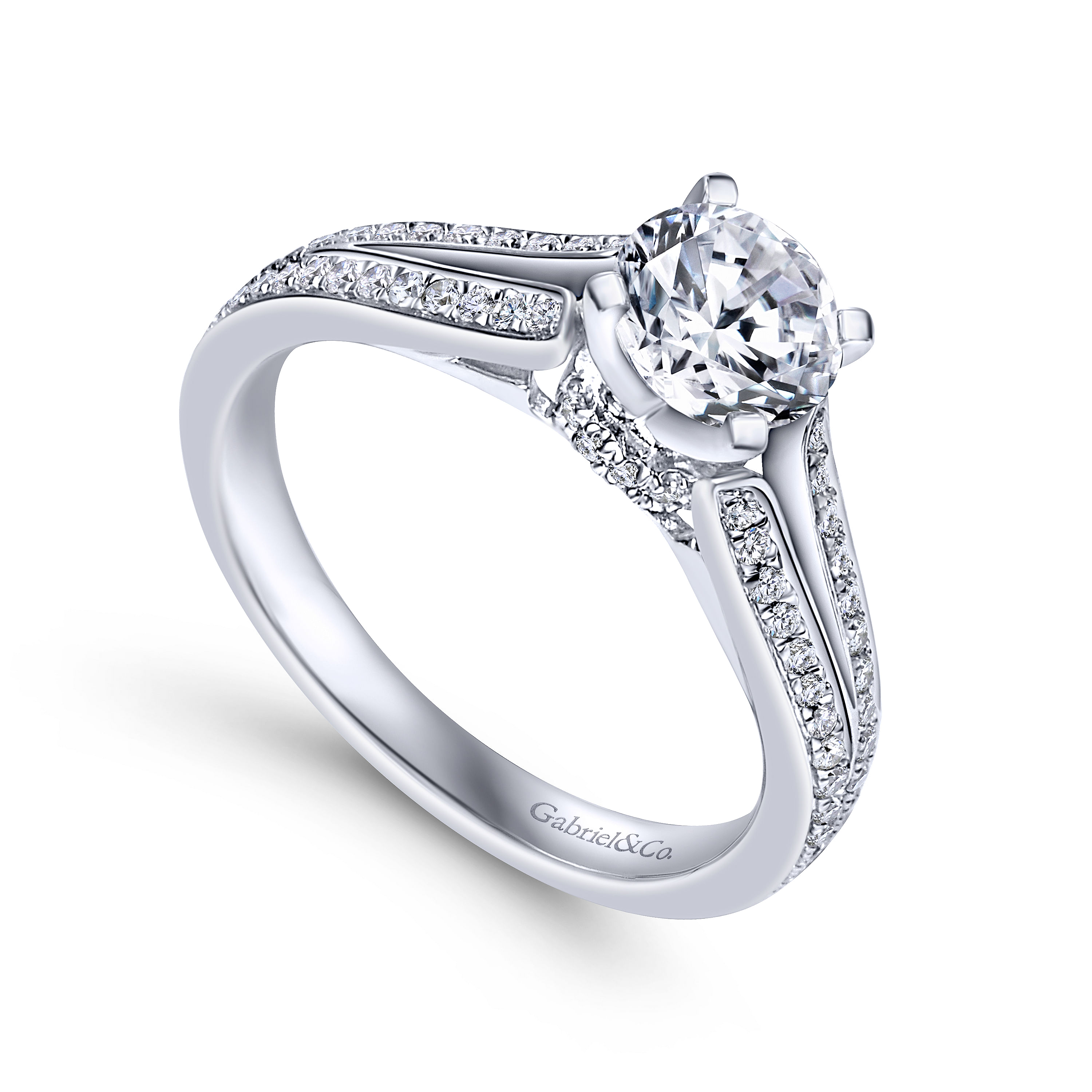 14k White Gold Diamond Split Shank Engagement Ring angle 3 14k White Gold Diamond Split Shank Engagement Ring angle 3