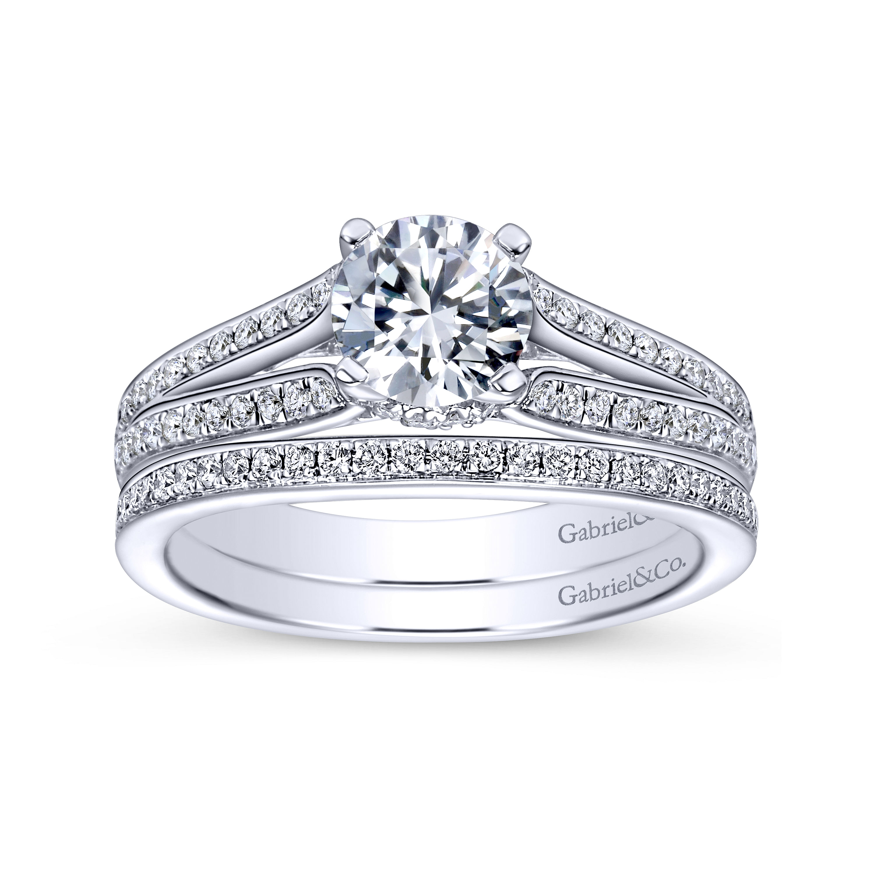 14k White Gold Diamond Split Shank Engagement Ring angle 4 14k White Gold Diamond Split Shank Engagement Ring angle 4