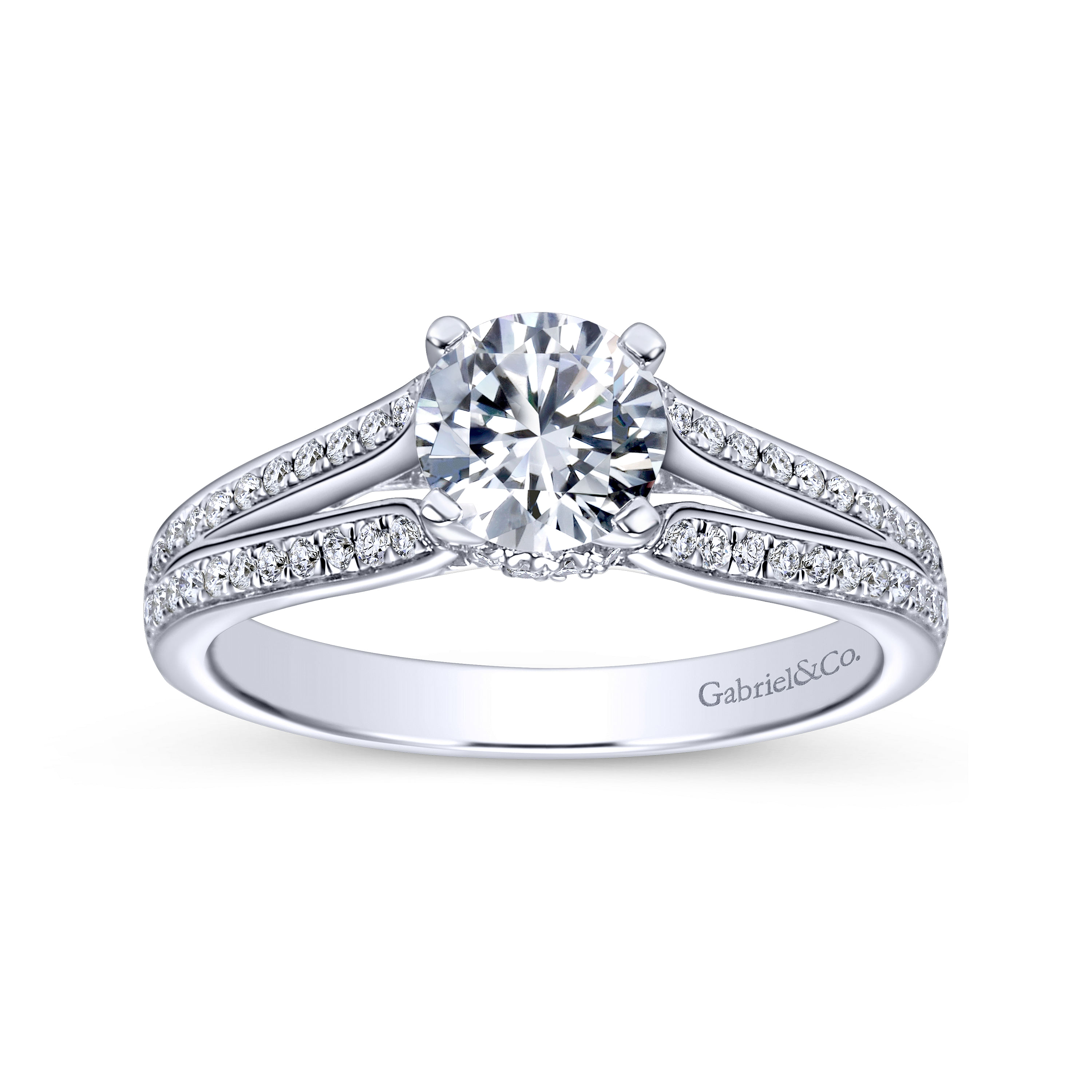 14k White Gold Diamond Split Shank Engagement Ring angle 5 14k White Gold Diamond Split Shank Engagement Ring angle 5