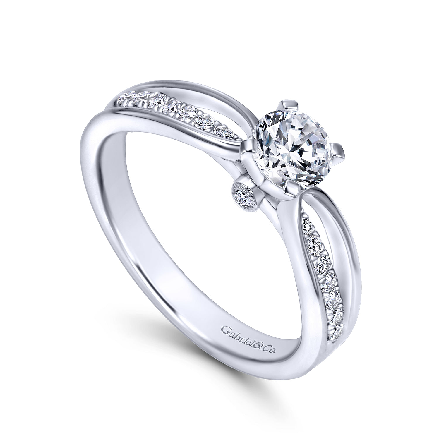 14k White Gold Diamond Split Shank Engagement Ring angle 3 14k White Gold Diamond Split Shank Engagement Ring angle 3