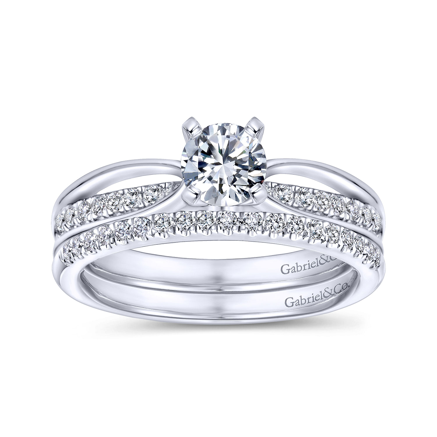 14k White Gold Diamond Split Shank Engagement Ring angle 4 14k White Gold Diamond Split Shank Engagement Ring angle 4