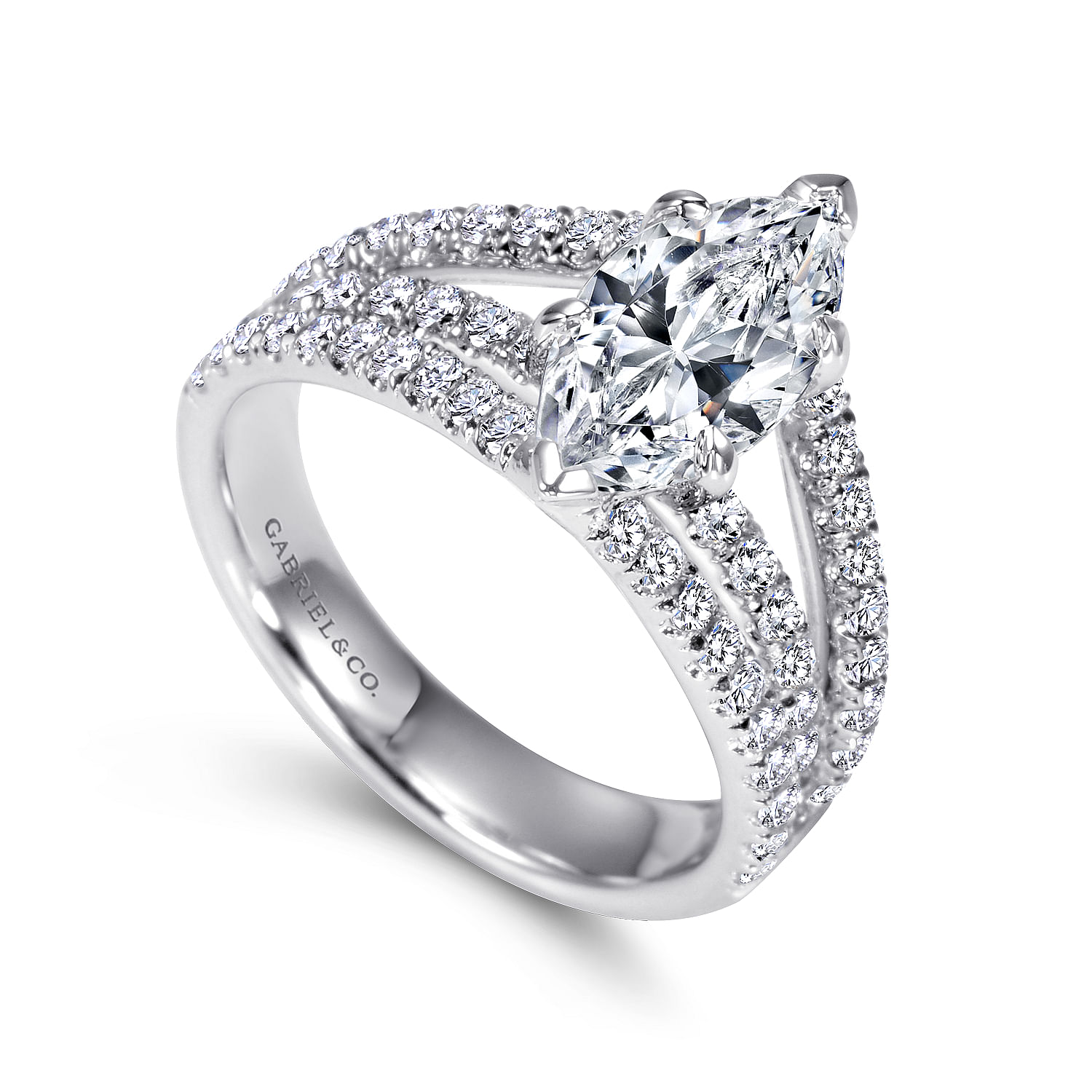 14k White Gold Diamond Split Shank Engagement Ring angle 3 14k White Gold Diamond Split Shank Engagement Ring angle 3