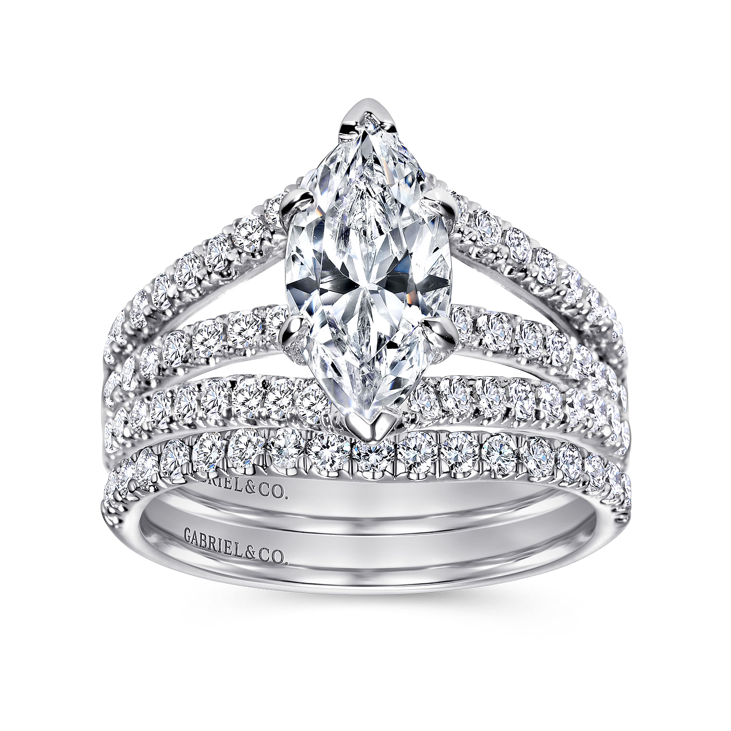 14k White Gold Diamond Split Shank Engagement Ring angle 4 14k White Gold Diamond Split Shank Engagement Ring angle 4