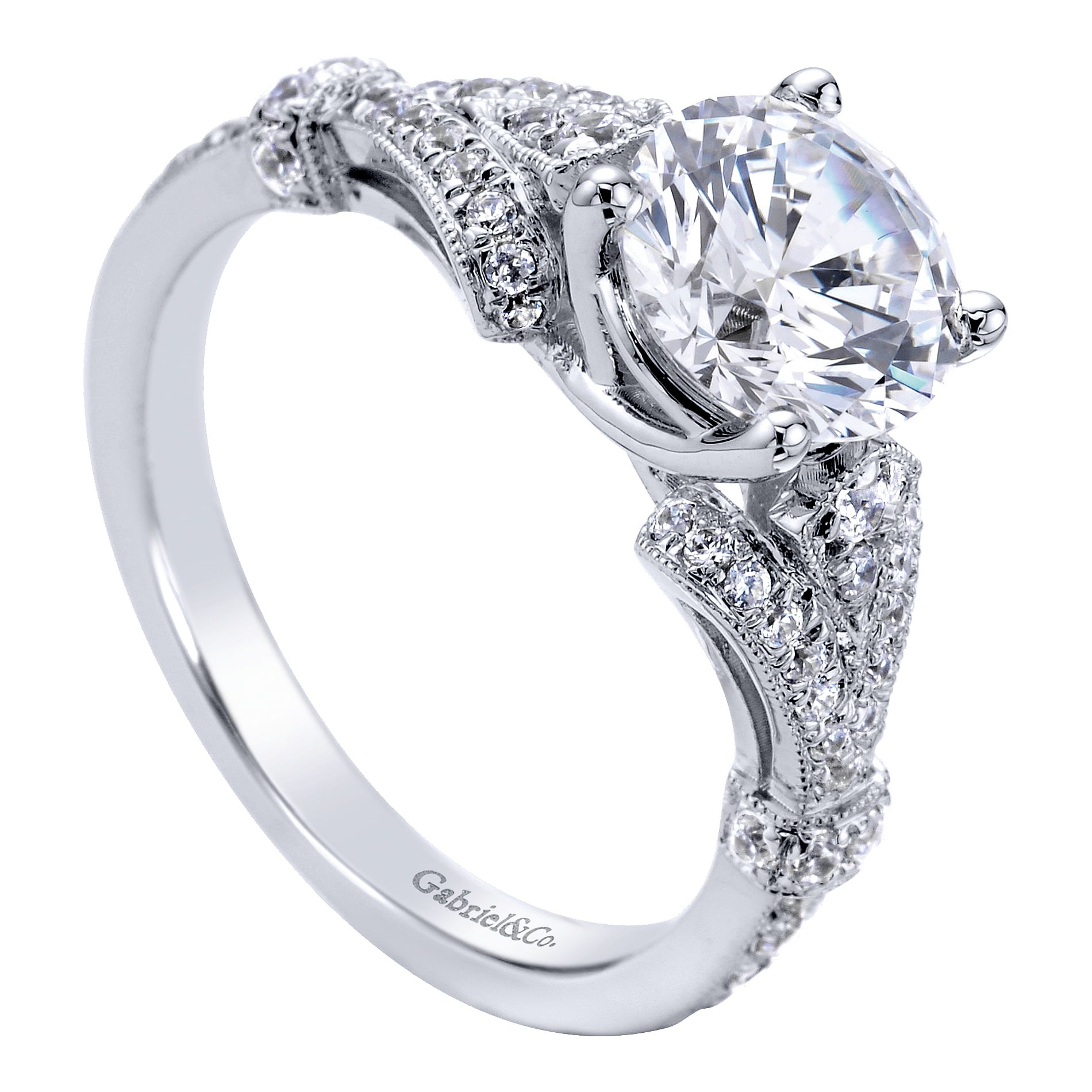 14k White Gold Diamond Split Shank Engagement Ring angle 3 14k White Gold Diamond Split Shank Engagement Ring angle 3