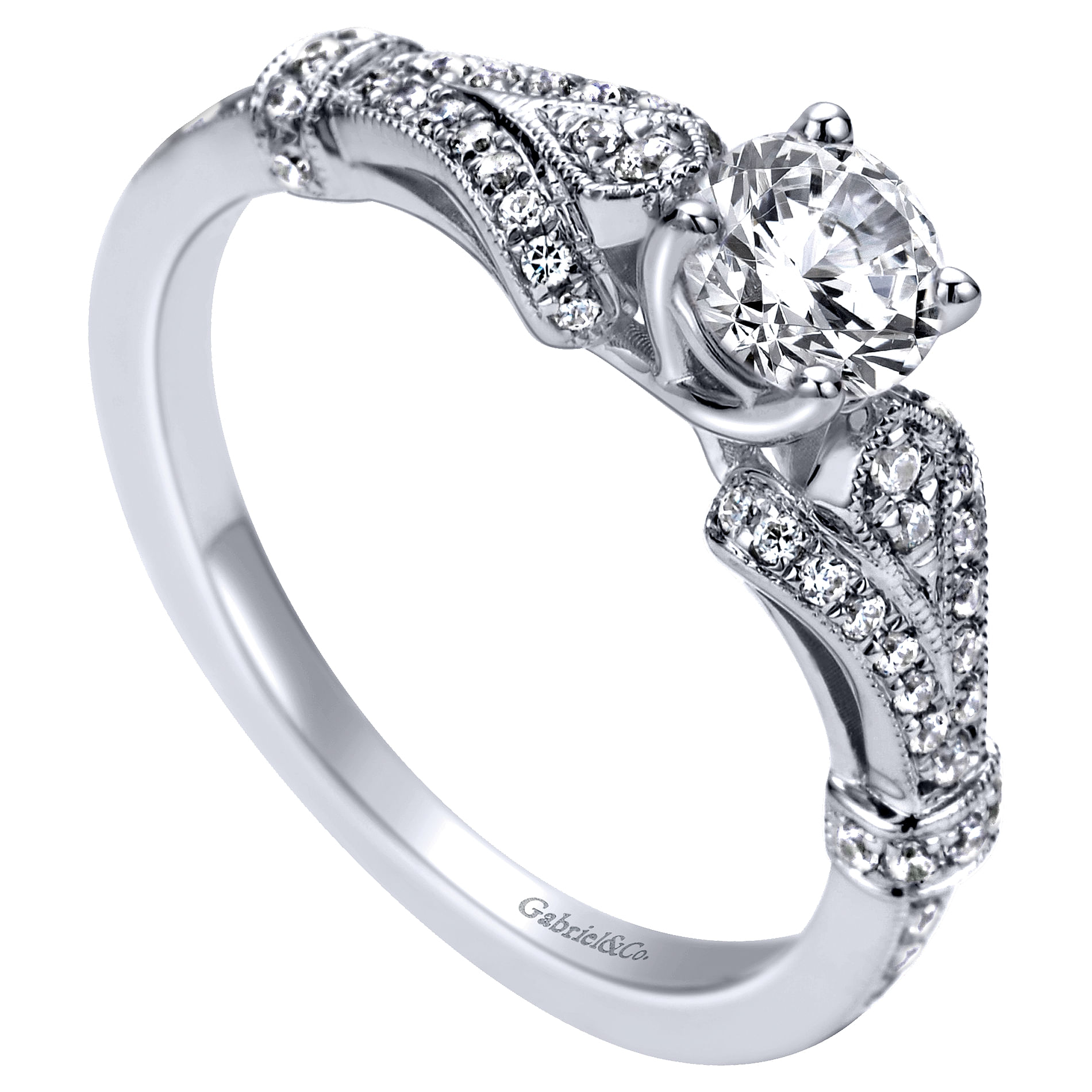14k White Gold Diamond Split Shank Engagement Ring angle 3 14k White Gold Diamond Split Shank Engagement Ring angle 3