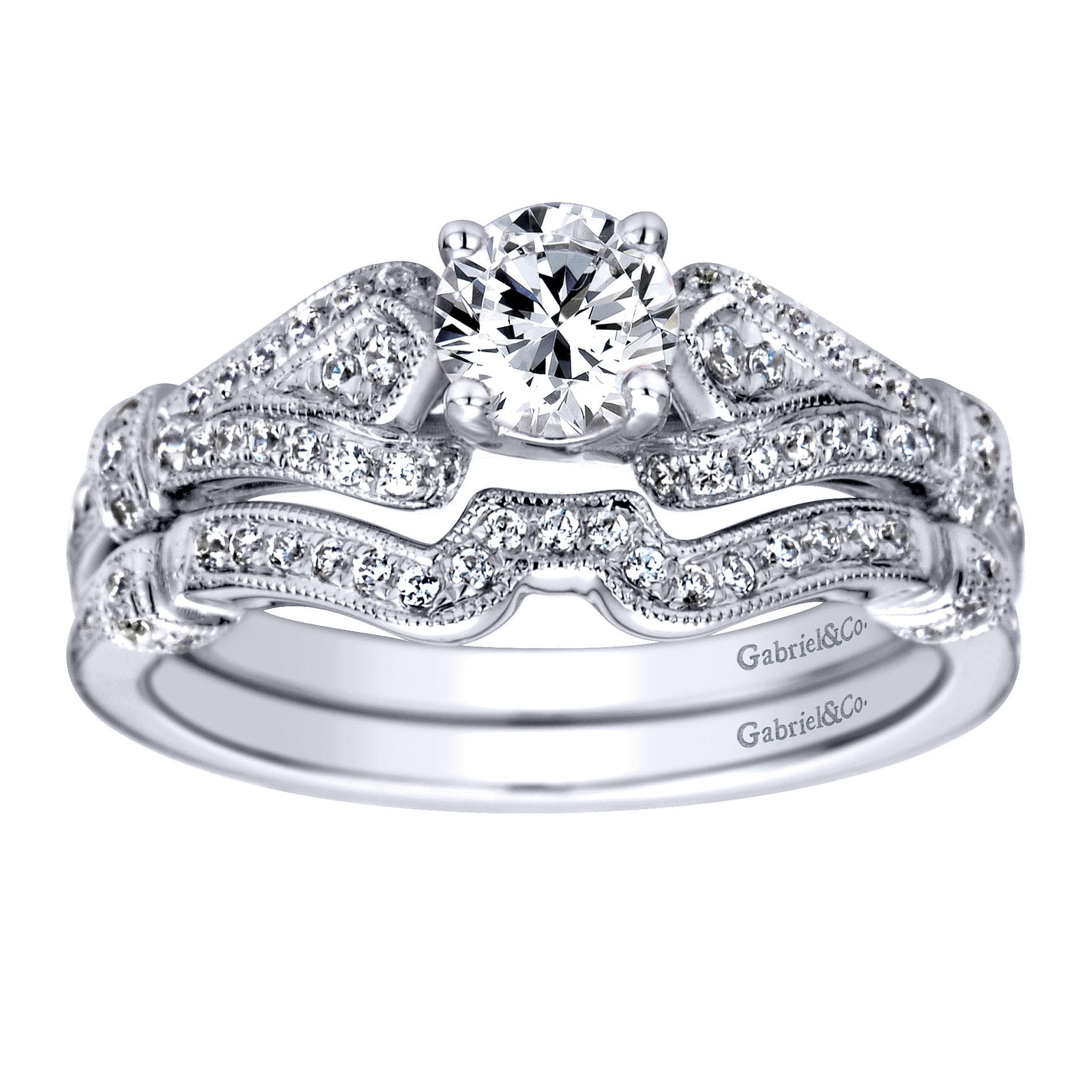 14k White Gold Diamond Split Shank Engagement Ring angle 4 14k White Gold Diamond Split Shank Engagement Ring angle 4