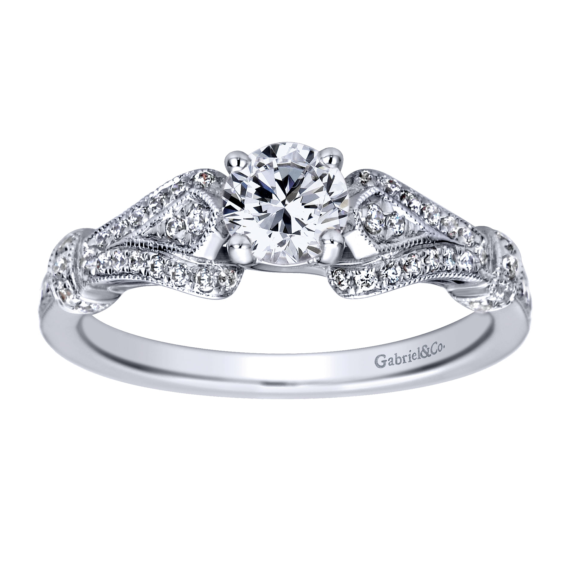 14k White Gold Diamond Split Shank Engagement Ring angle 5 14k White Gold Diamond Split Shank Engagement Ring angle 5
