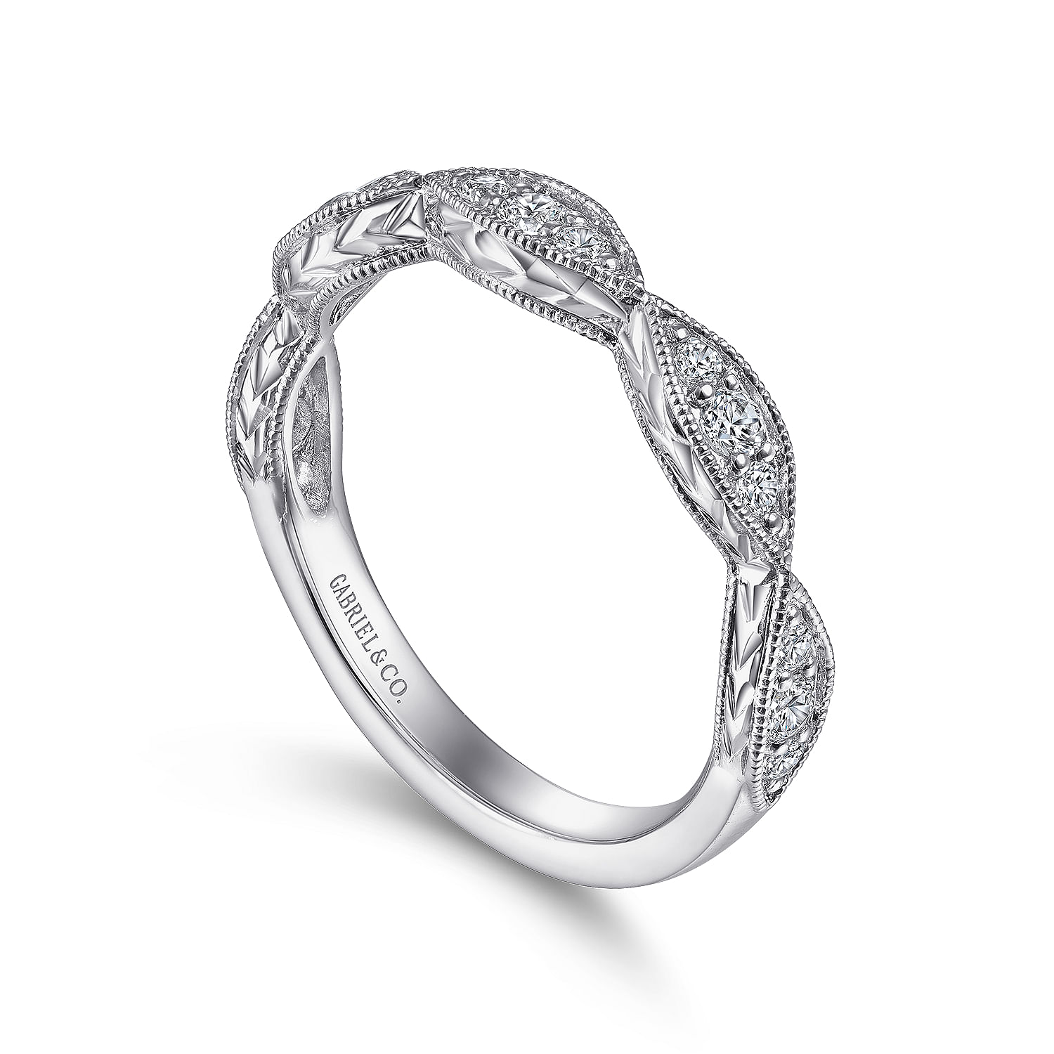 14k White Gold Diamond Stackable Anniversary Band angle 3 14k White Gold Diamond Stackable Anniversary Band angle 3