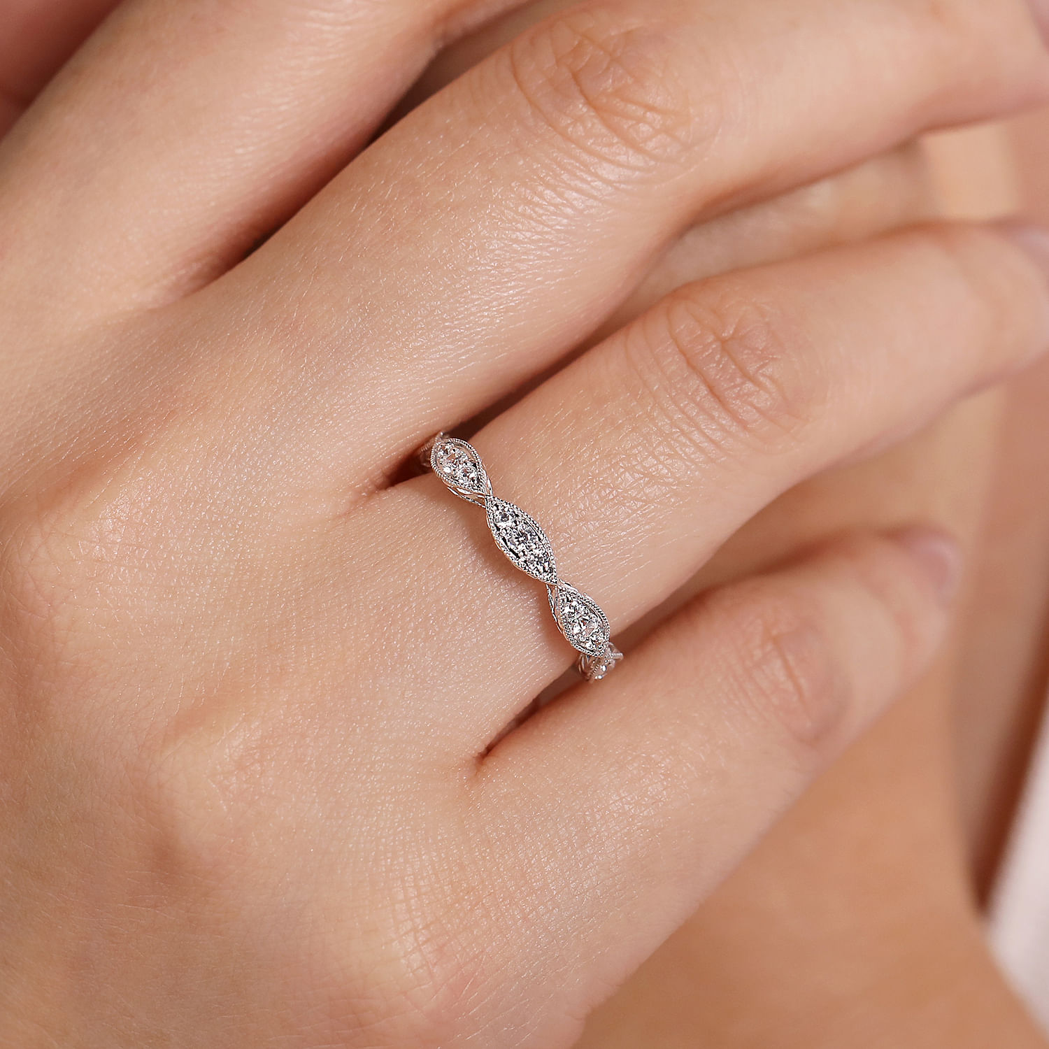 14k White Gold Diamond Stackable Anniversary Band angle 5 14k White Gold Diamond Stackable Anniversary Band angle 5