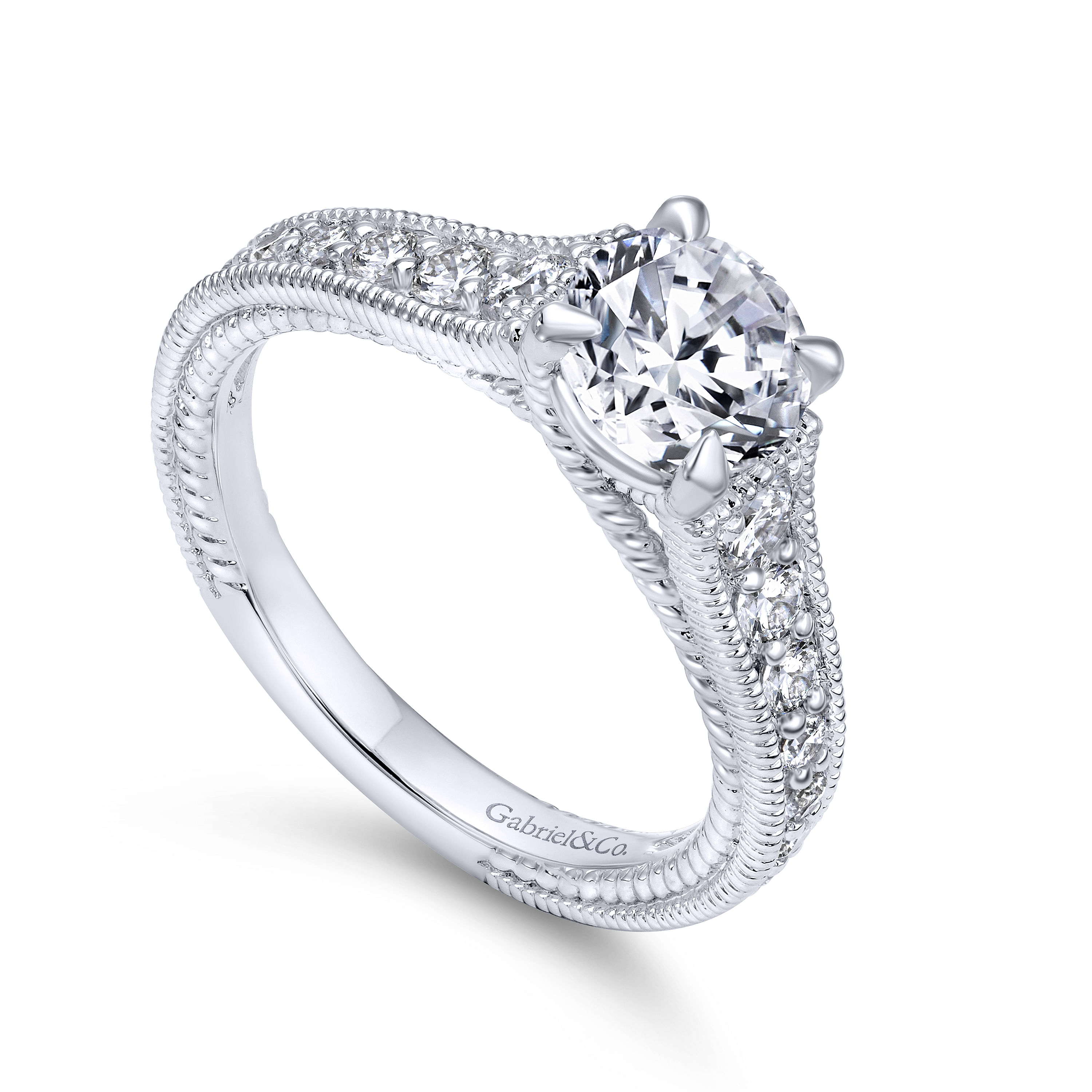 14k White Gold Diamond Straight Engagement Ring angle 3 14k White Gold Diamond Straight Engagement Ring angle 3
