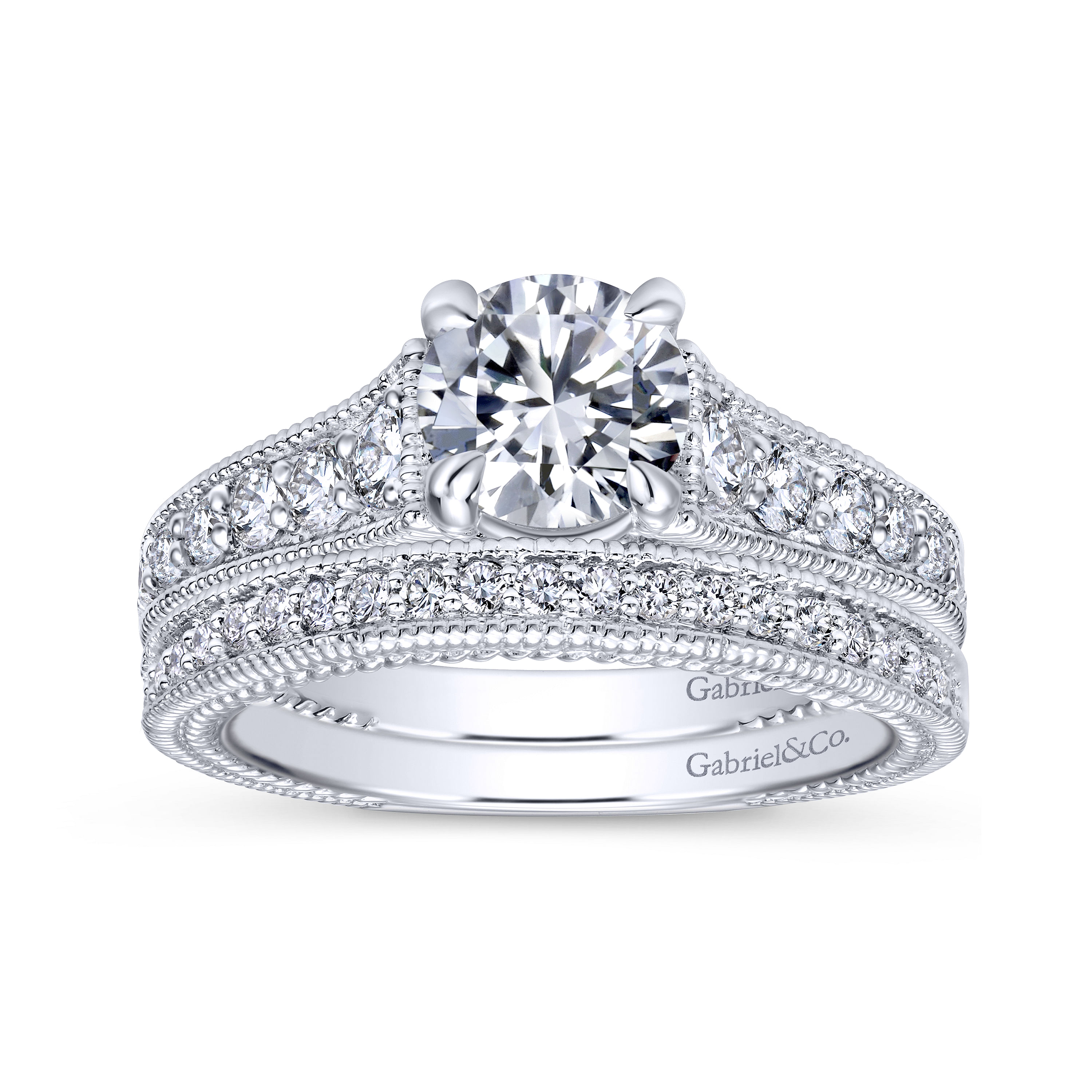 14k White Gold Diamond Straight Engagement Ring angle 4 14k White Gold Diamond Straight Engagement Ring angle 4