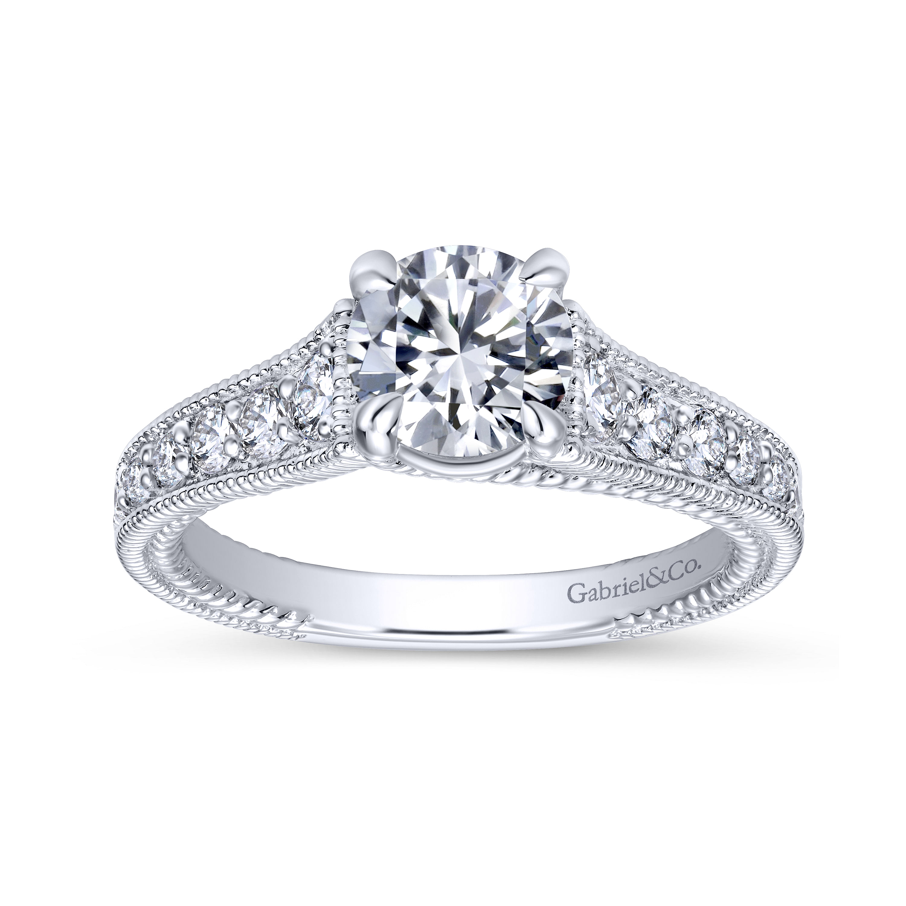 14k White Gold Diamond Straight Engagement Ring angle 5 14k White Gold Diamond Straight Engagement Ring angle 5