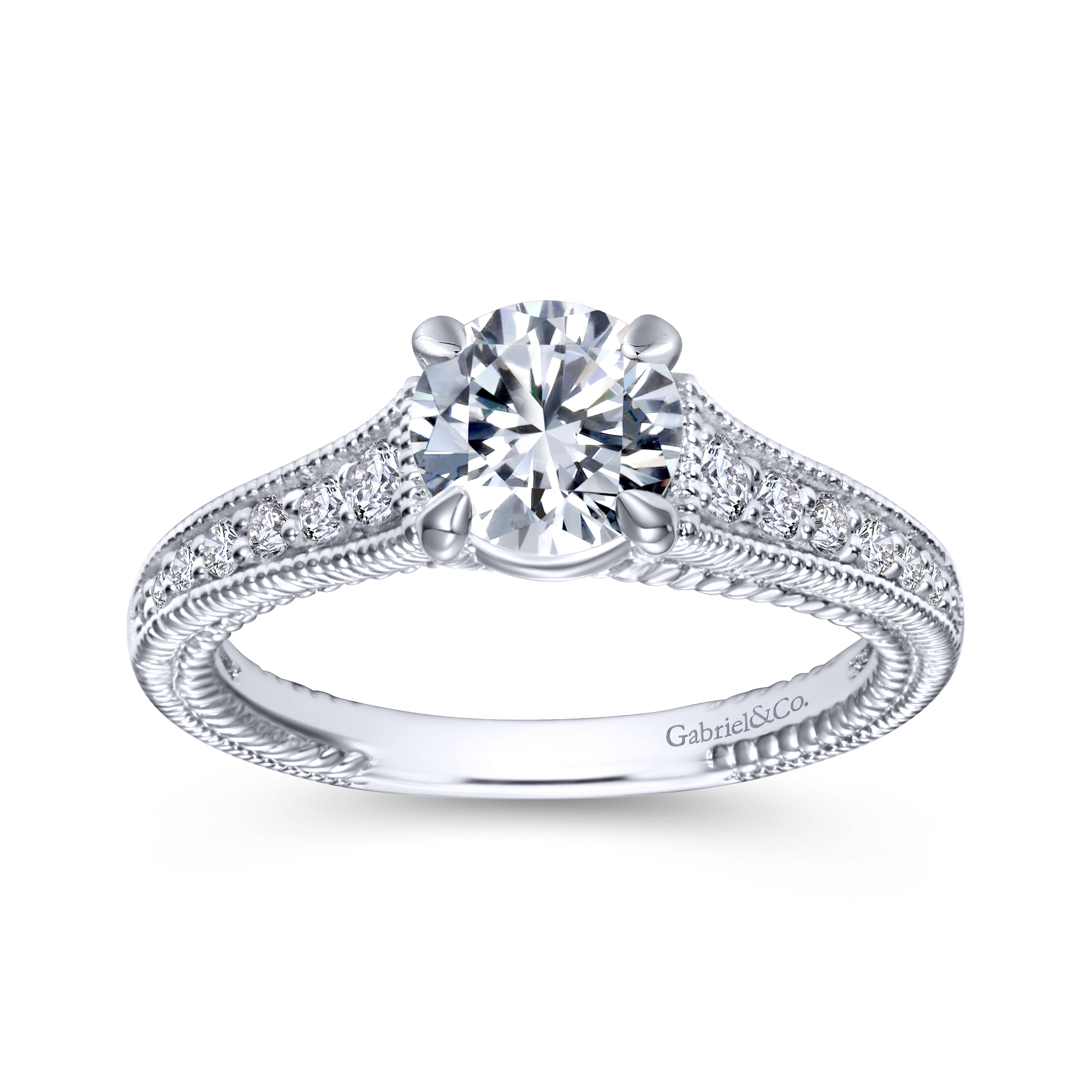 14k White Gold Diamond Straight Engagement Ring angle 5 14k White Gold Diamond Straight Engagement Ring angle 5