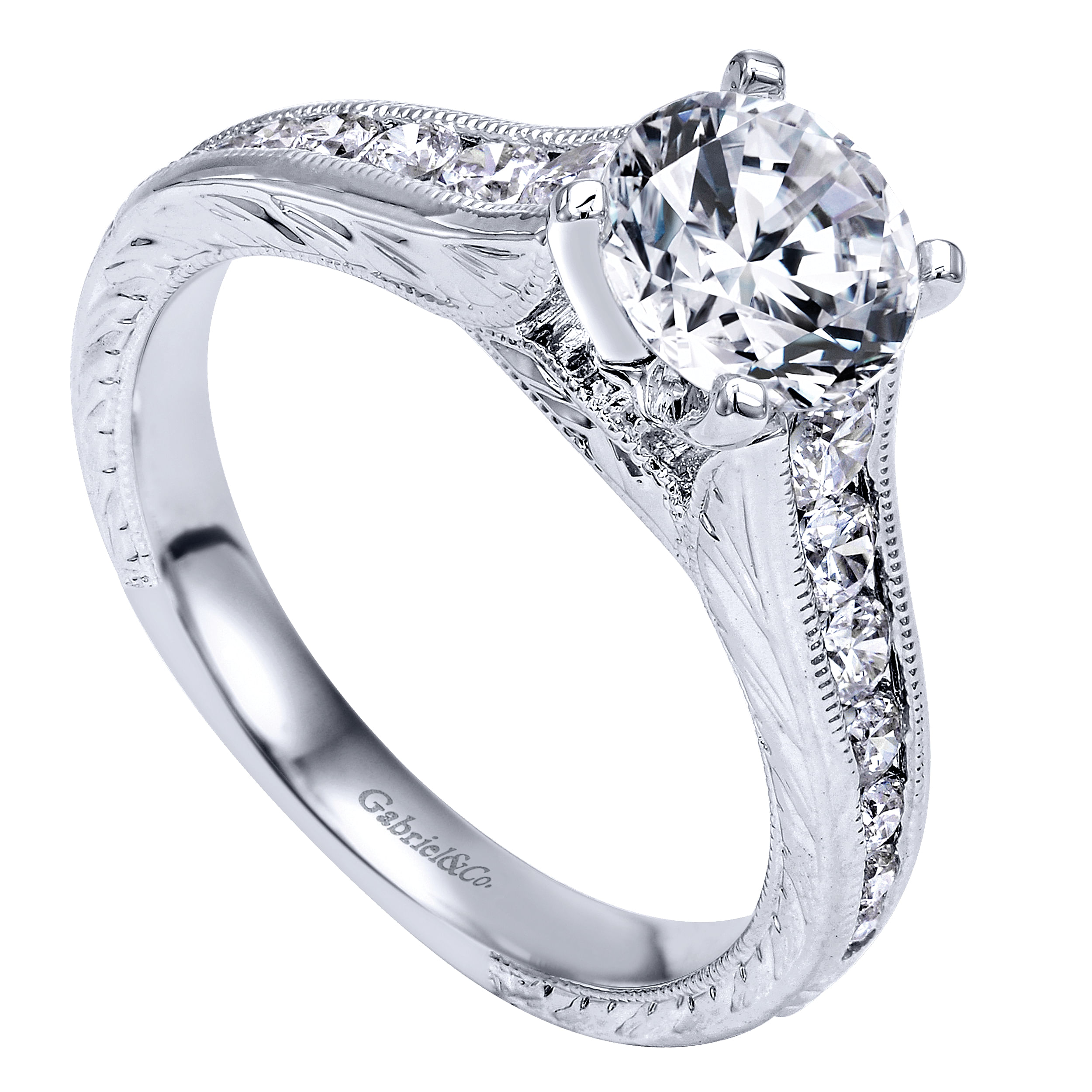 14k White Gold Diamond Straight Engagement Ring angle 3 14k White Gold Diamond Straight Engagement Ring angle 3