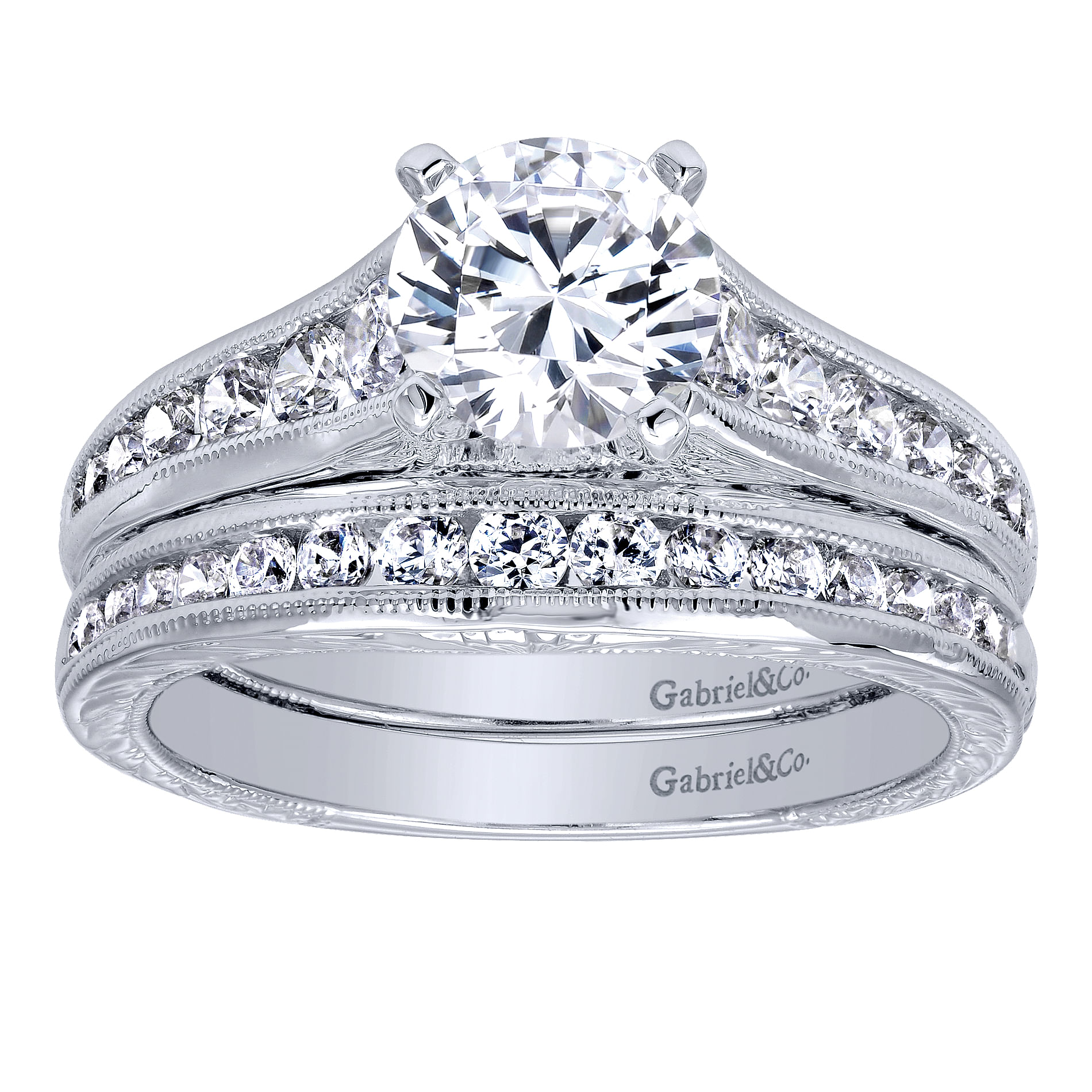 14k White Gold Diamond Straight Engagement Ring angle 4 14k White Gold Diamond Straight Engagement Ring angle 4