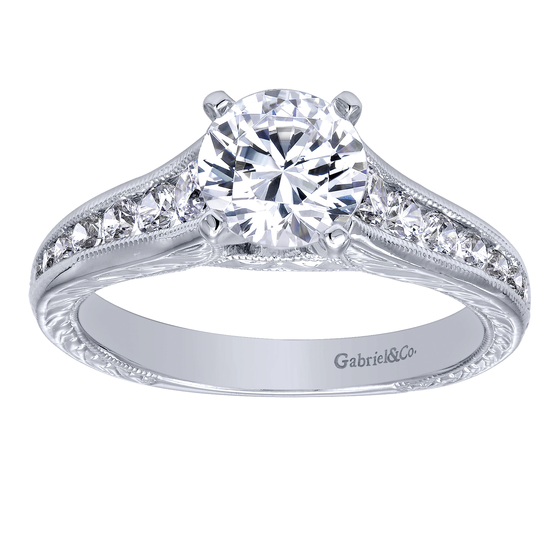 14k White Gold Diamond Straight Engagement Ring angle 5 14k White Gold Diamond Straight Engagement Ring angle 5